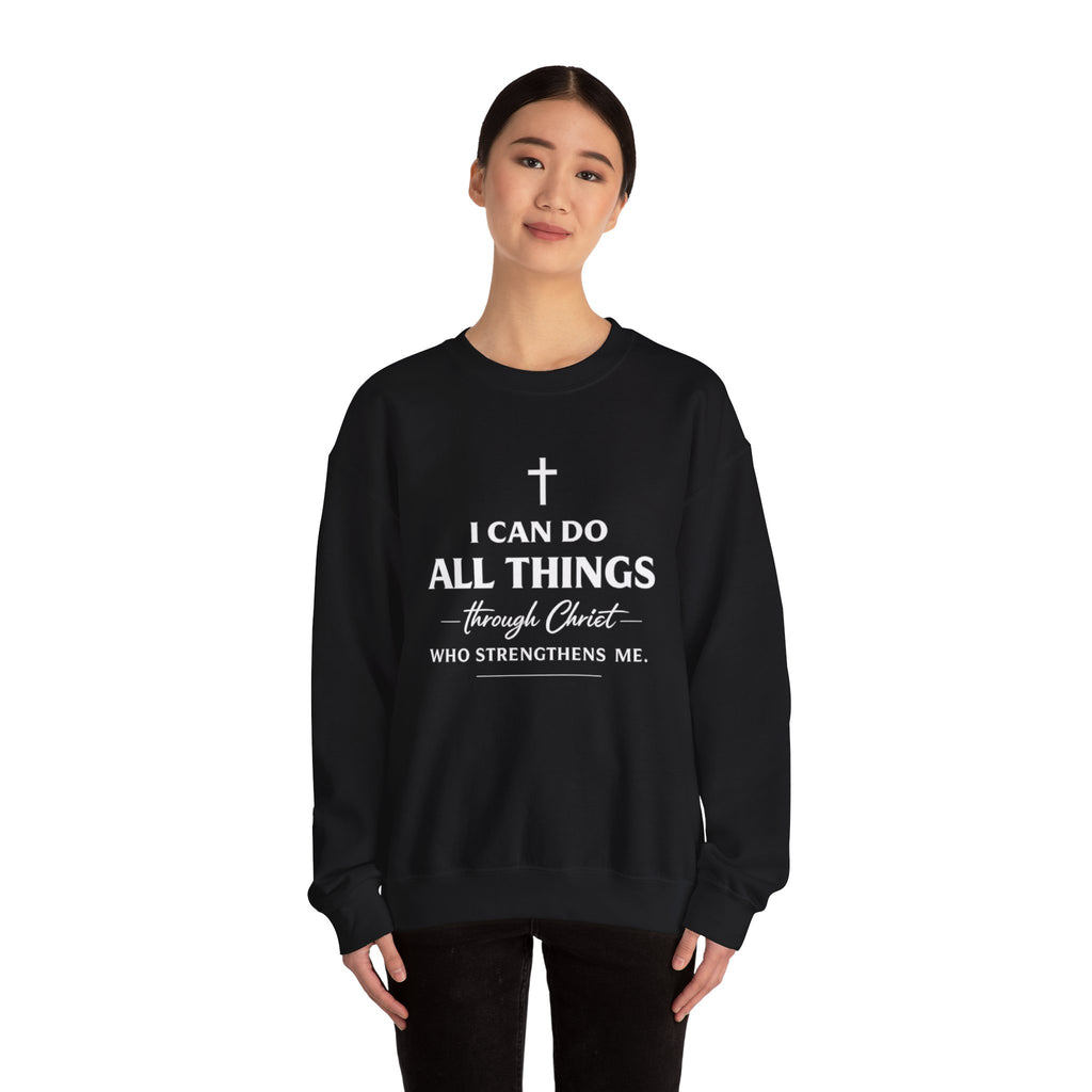 Womens Christian Crewneck Sweatshirt - "I Can Do All Things Through Christ" Inspirational Faith Pullover