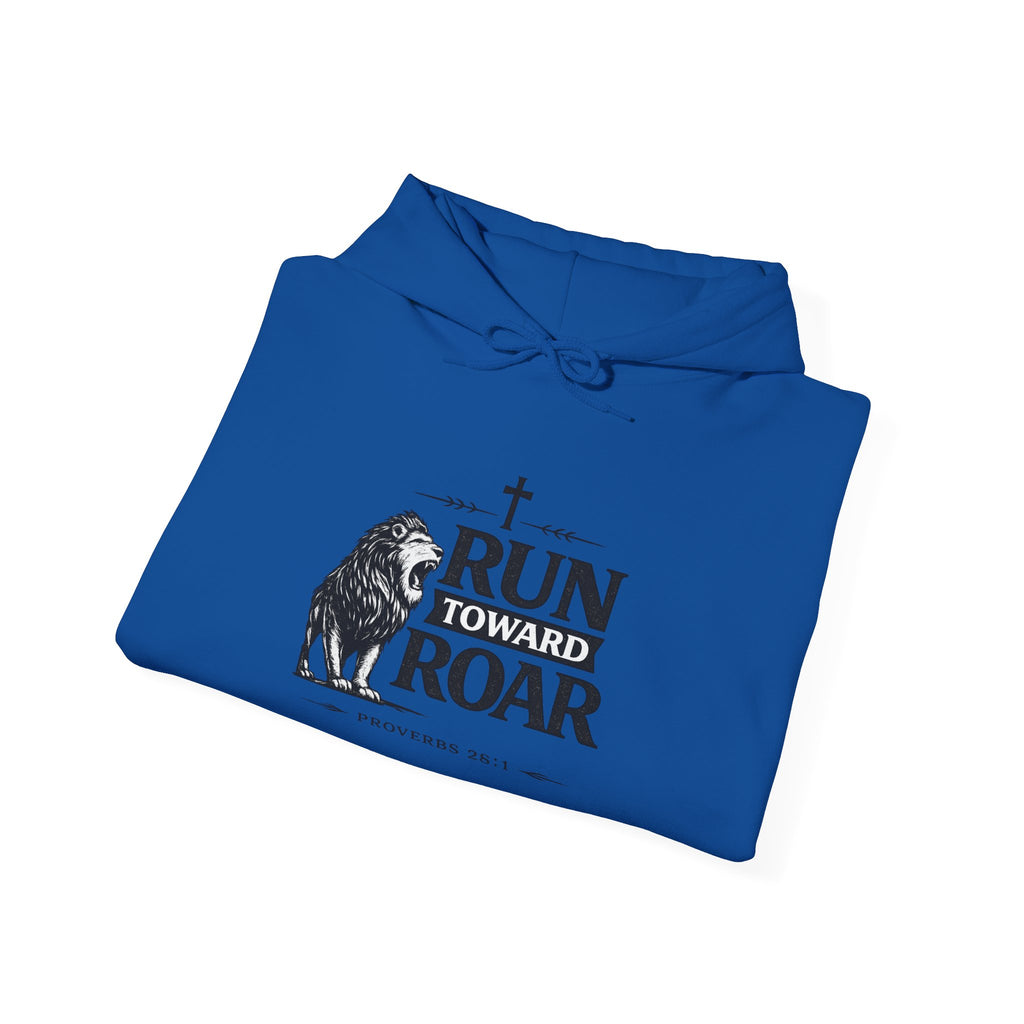 Mens Run Toward the Roar Hoodie — Christian Lion Faith Sweatshirt