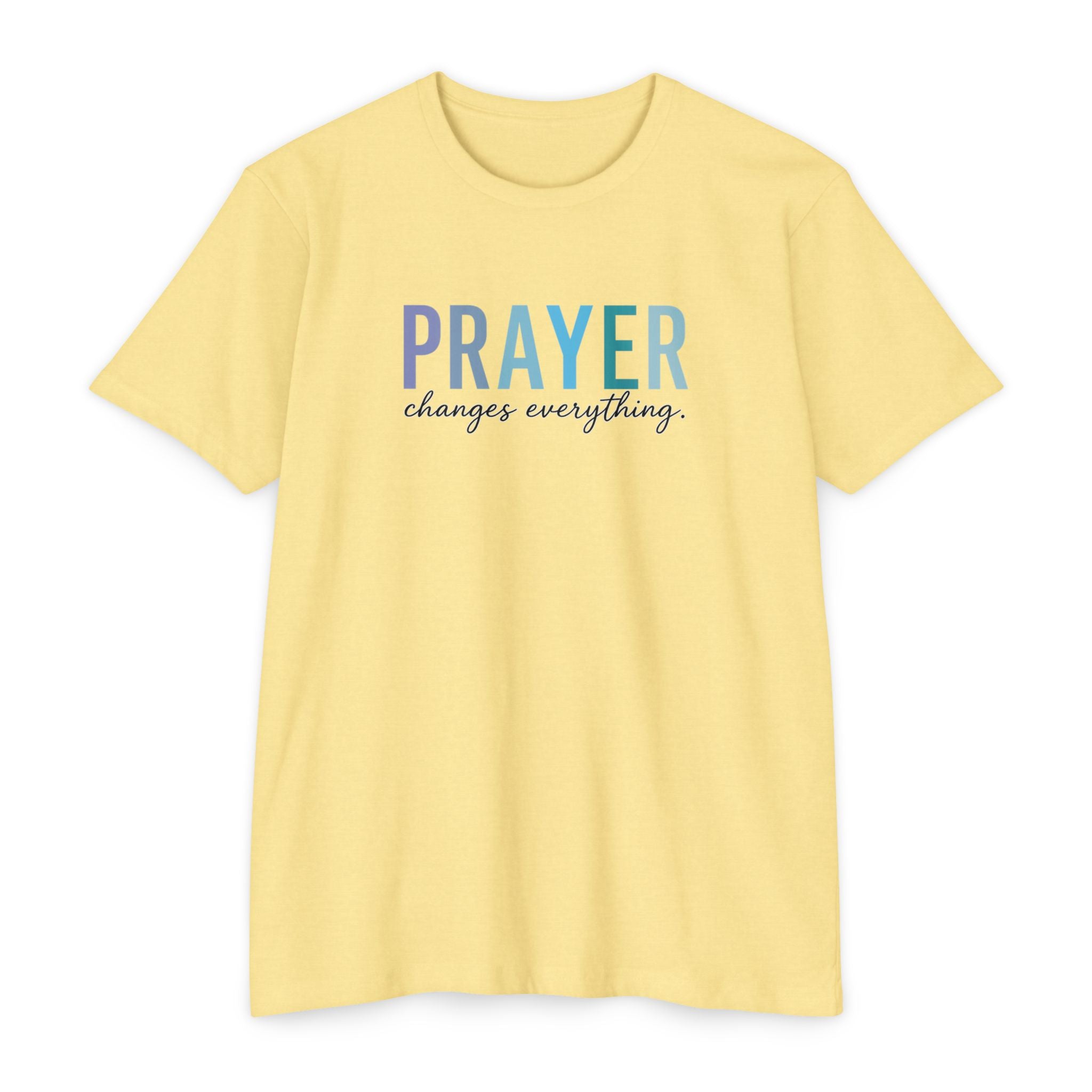 Womens Prayer Graphic T-Shirt — Colorful Typographic Faith Tee