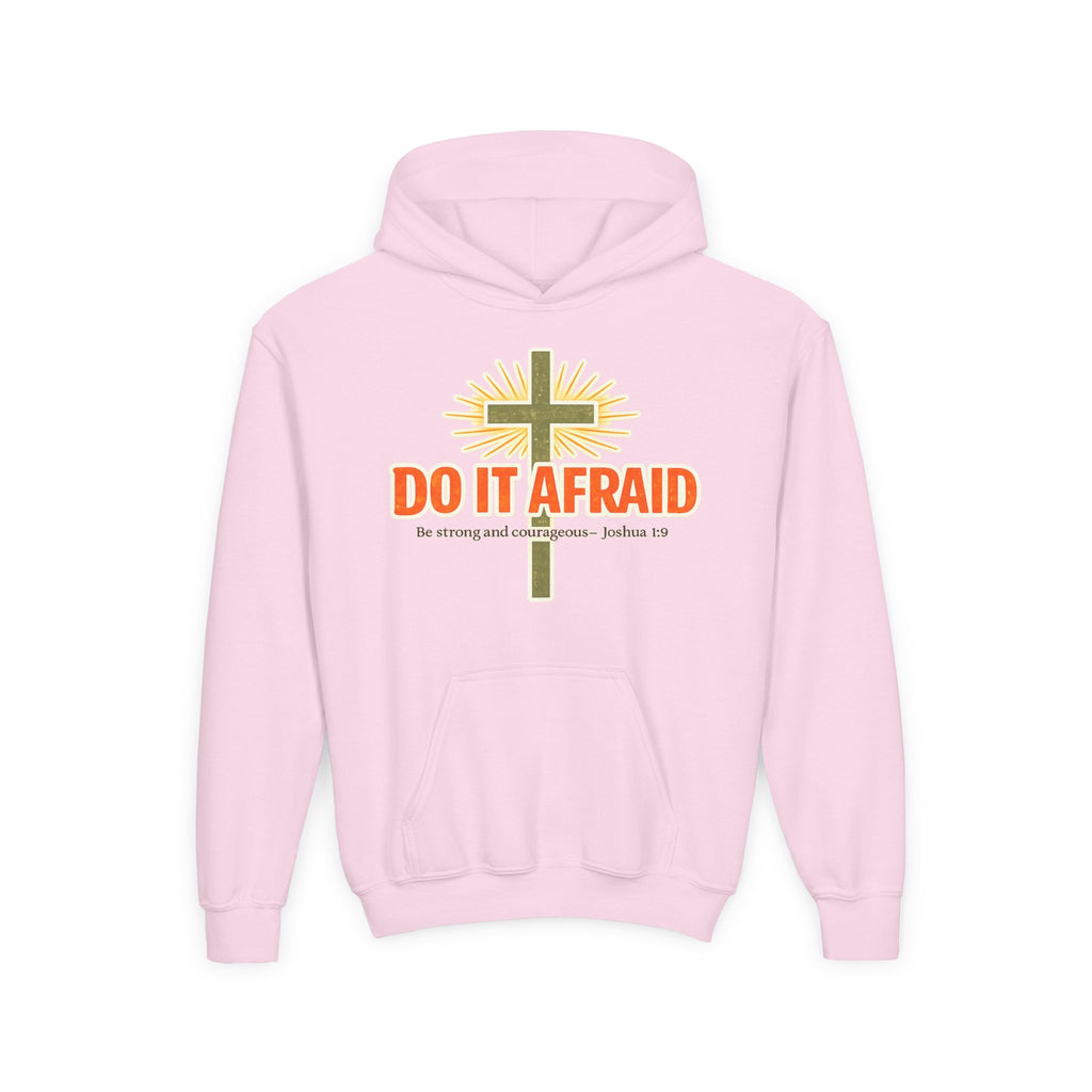 Youth Hoodie - "Do It Afraid" Inspirational Christian Cross Sweatshirt (Joshua 1:9)