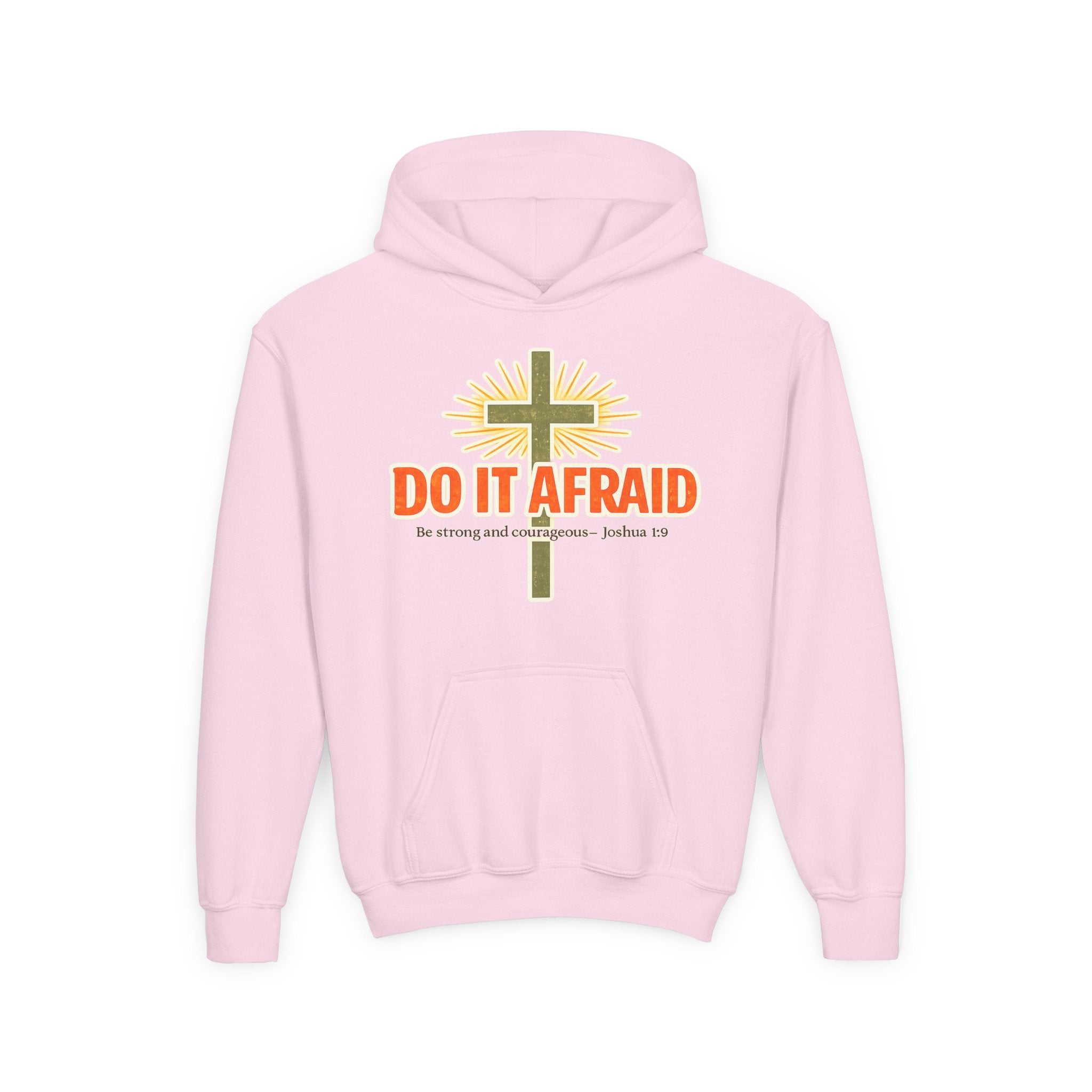 Youth Hoodie - "Do It Afraid" Inspirational Christian Cross Sweatshirt (Joshua 1:9)