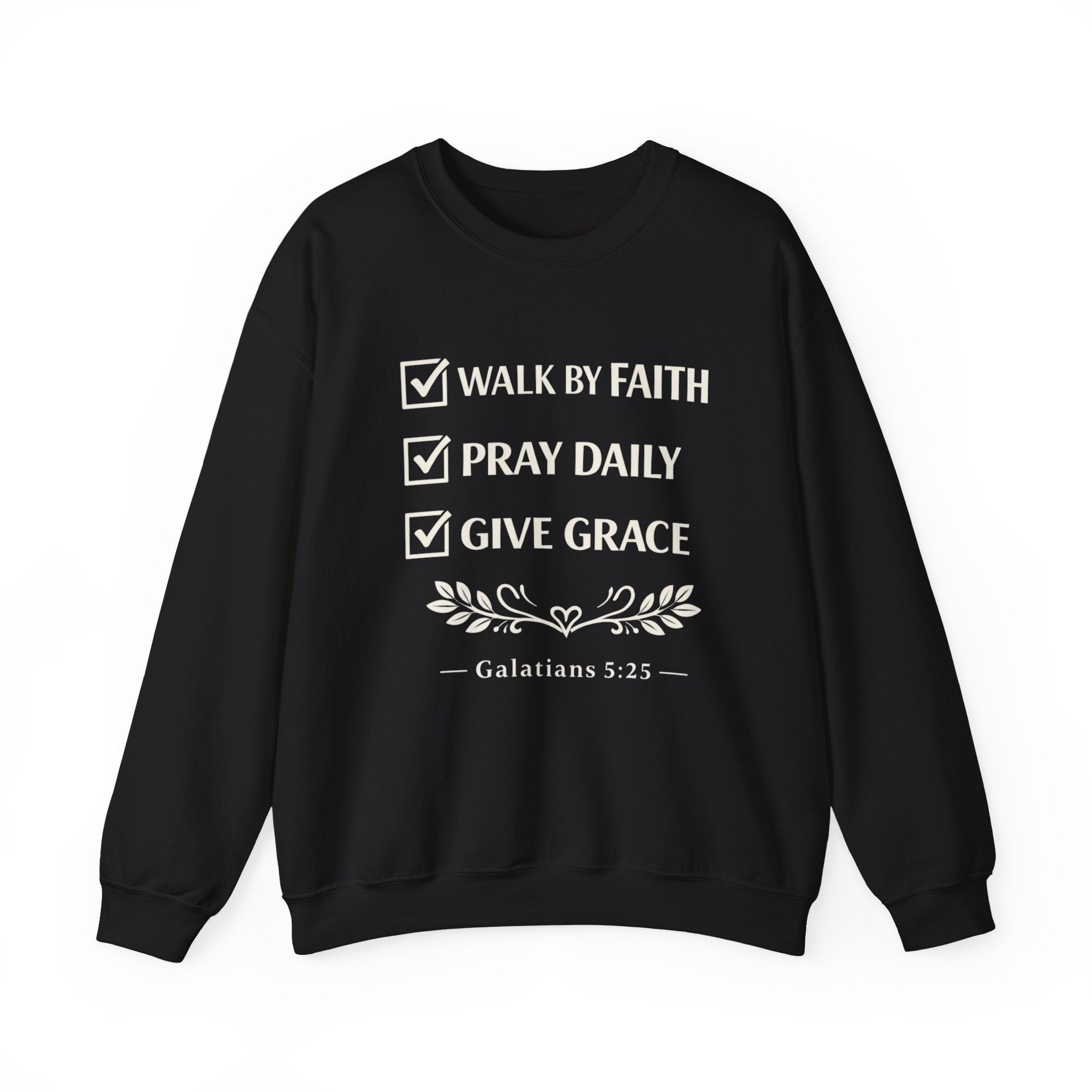 Women Faith Checklist Crewneck Sweatshirt — "Walk by Faith, Pray Daily, Give Grace"