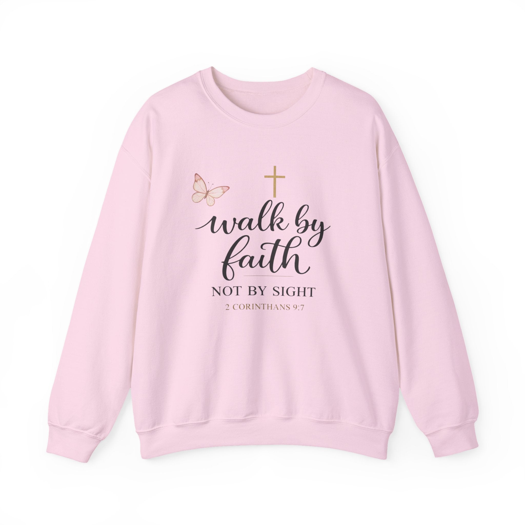 Womens Faith Crewneck Sweatshirt — "Walk by Faith, Not by Sight" Christian Pullover