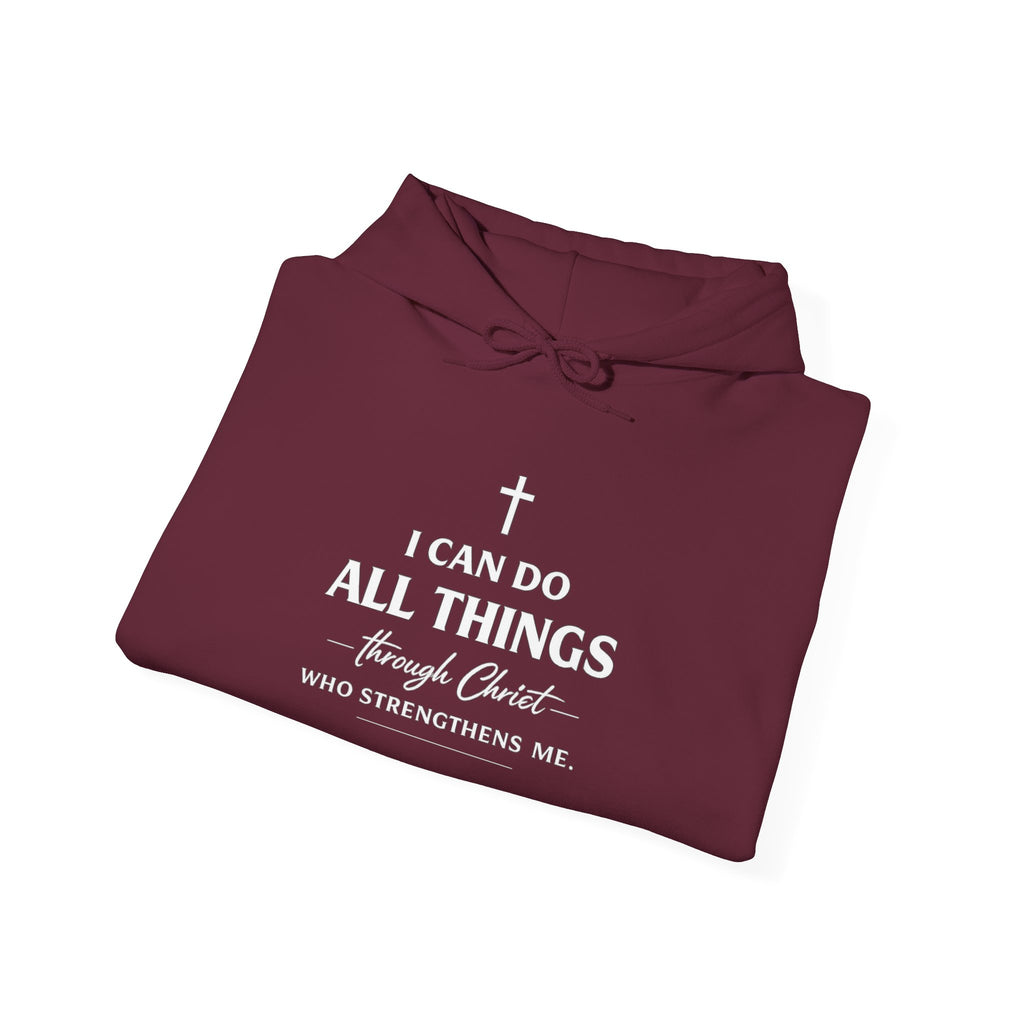 Mens Faith Hoodie – "I Can Do All Things Through Christ" Inspirational Christian Pullover