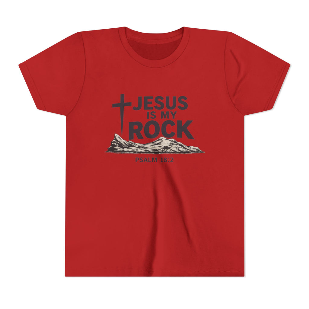 Boys Youth Tee — "Jesus Is My Rock" Psalm 18:2 Christian Kids T-Shirt