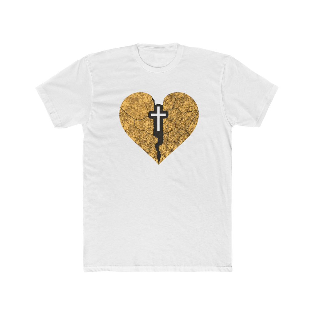 Cracked Gold Heart with Cross T-Shirt | Christian Faith Tee