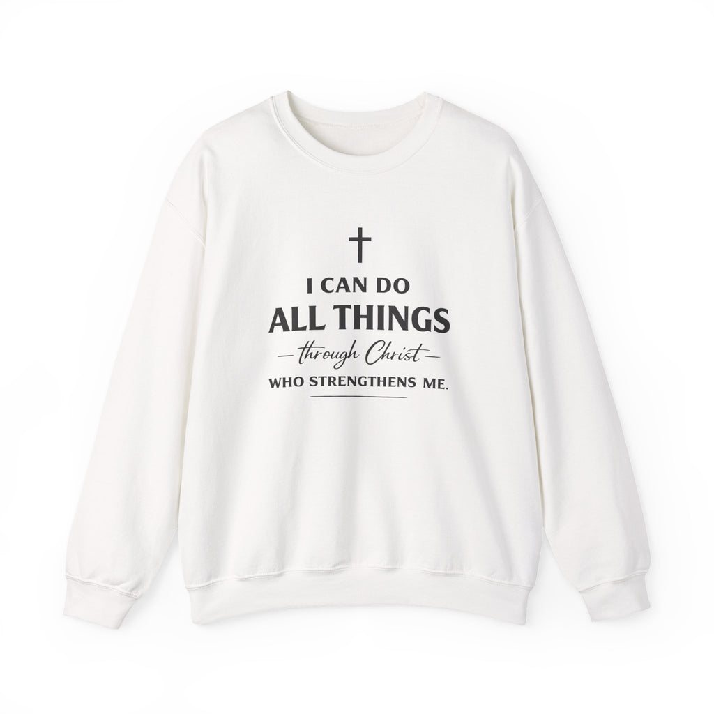Womens Christian Crewneck Sweatshirt - "I Can Do All Things Through Christ" Inspirational Faith Pullover