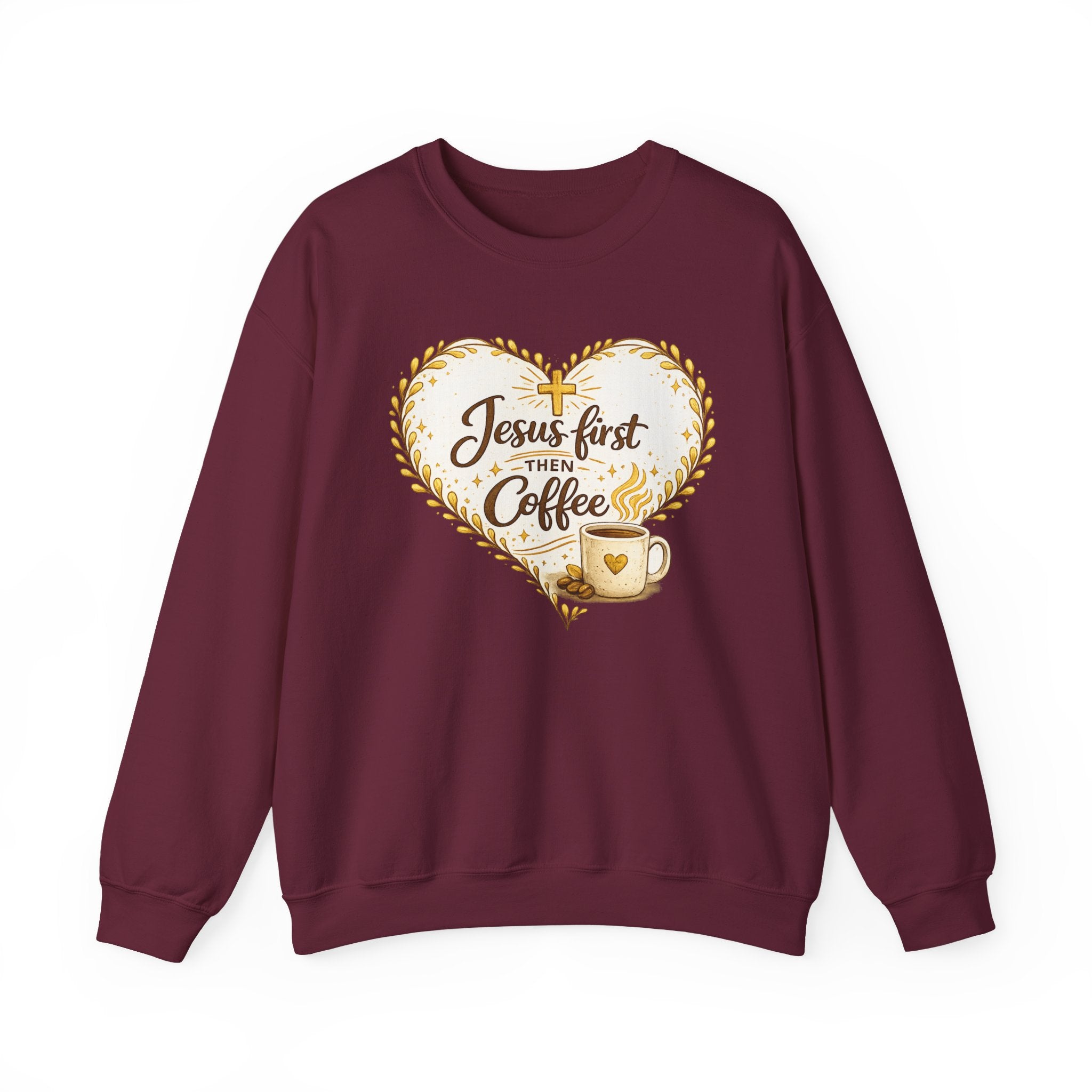 Womens Jesus First Then Coffee Sweatshirt — Christian Coffee Lover Crewneck
