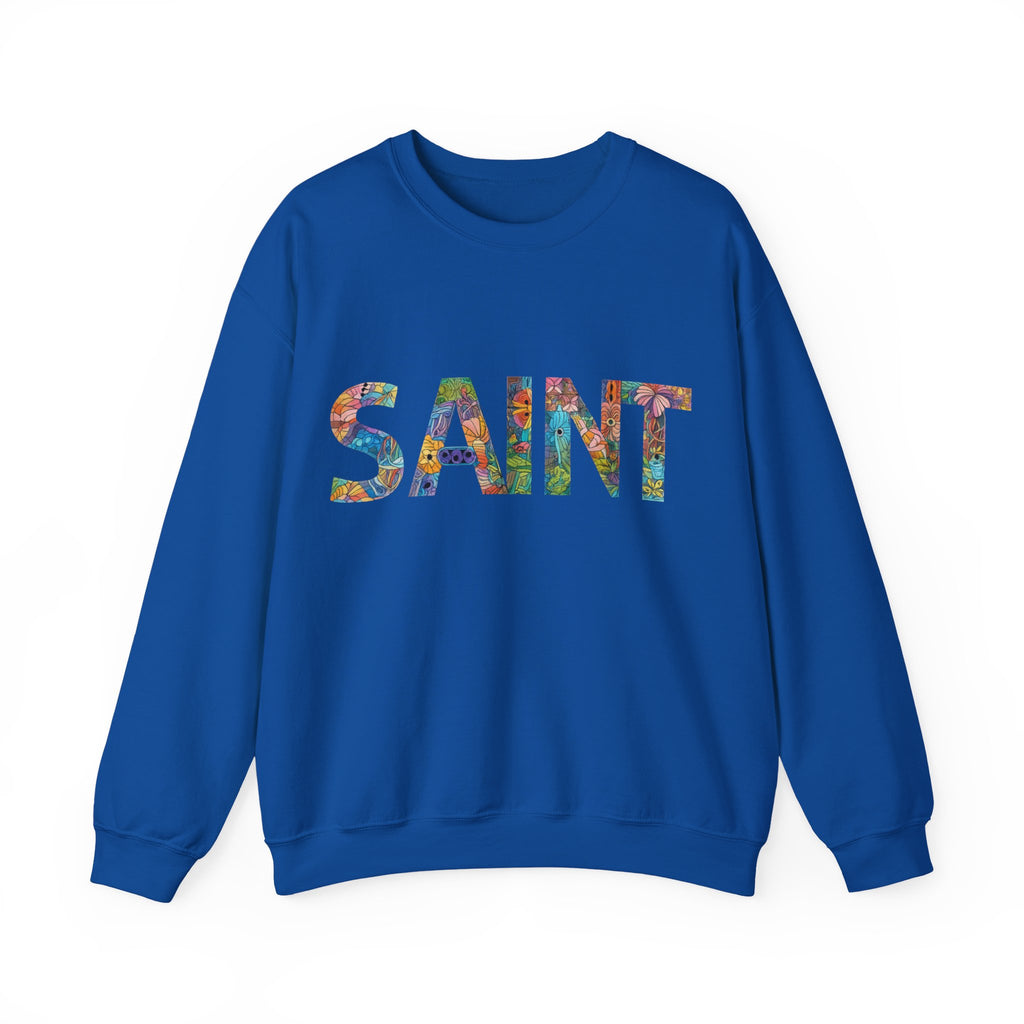 Womens Crewneck Sweatshirt  'SAINT' Colorful Floral Lettering