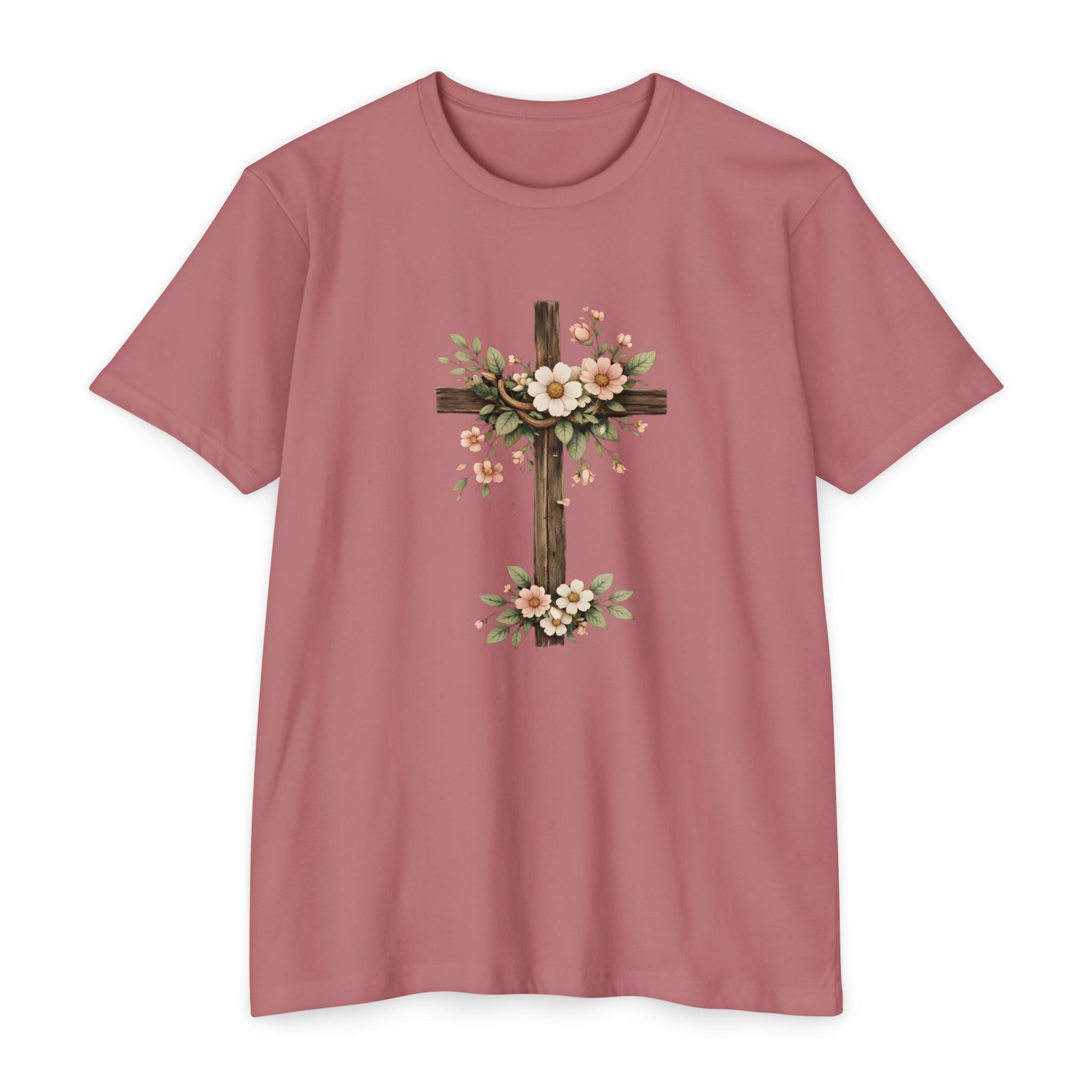 Womens Floral Cross T-Shirt — Rustic Christian Tee for Easter & Church