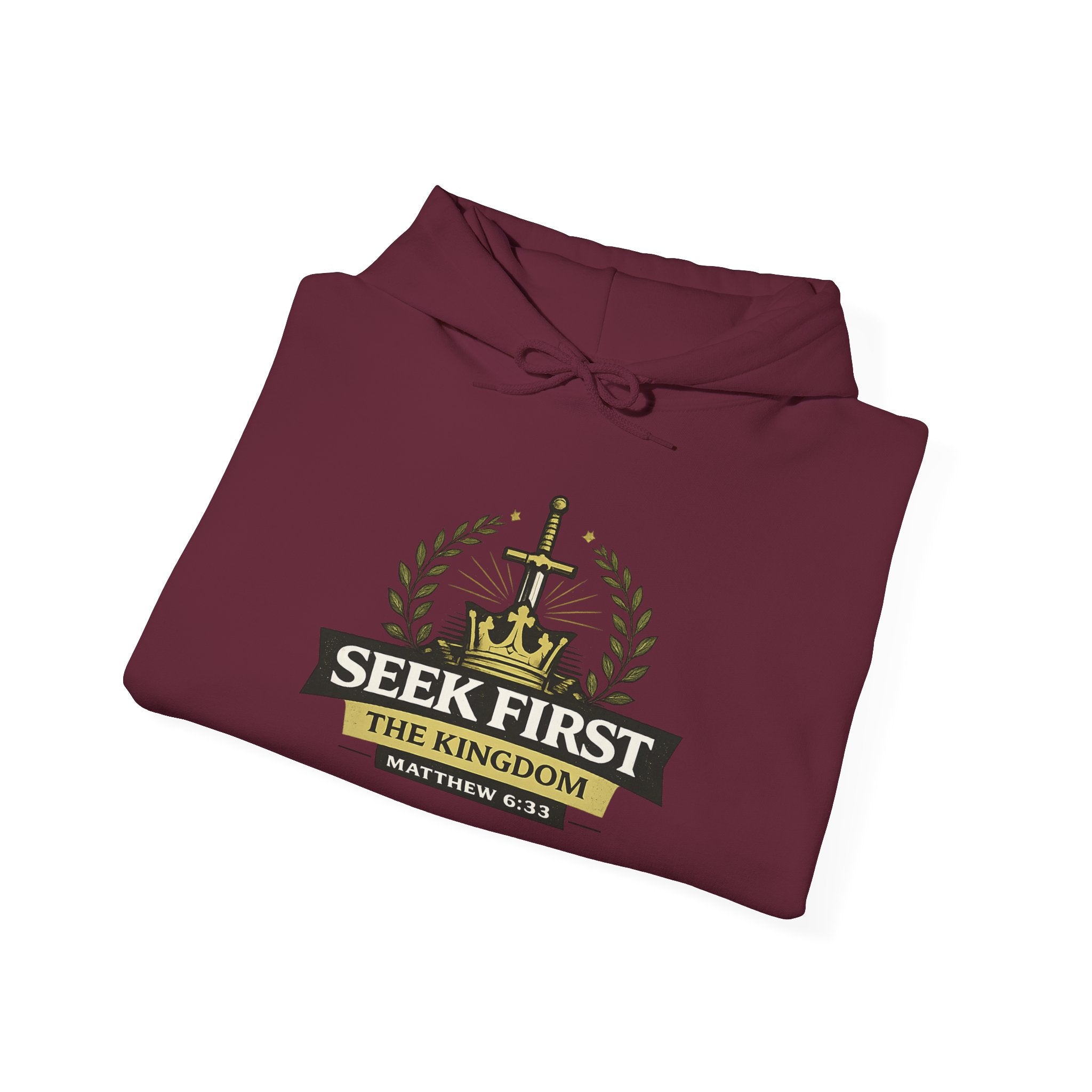 Mens Seek First the Kingdom Hoodie — Matthew 6:33 Christian Faith Pullover