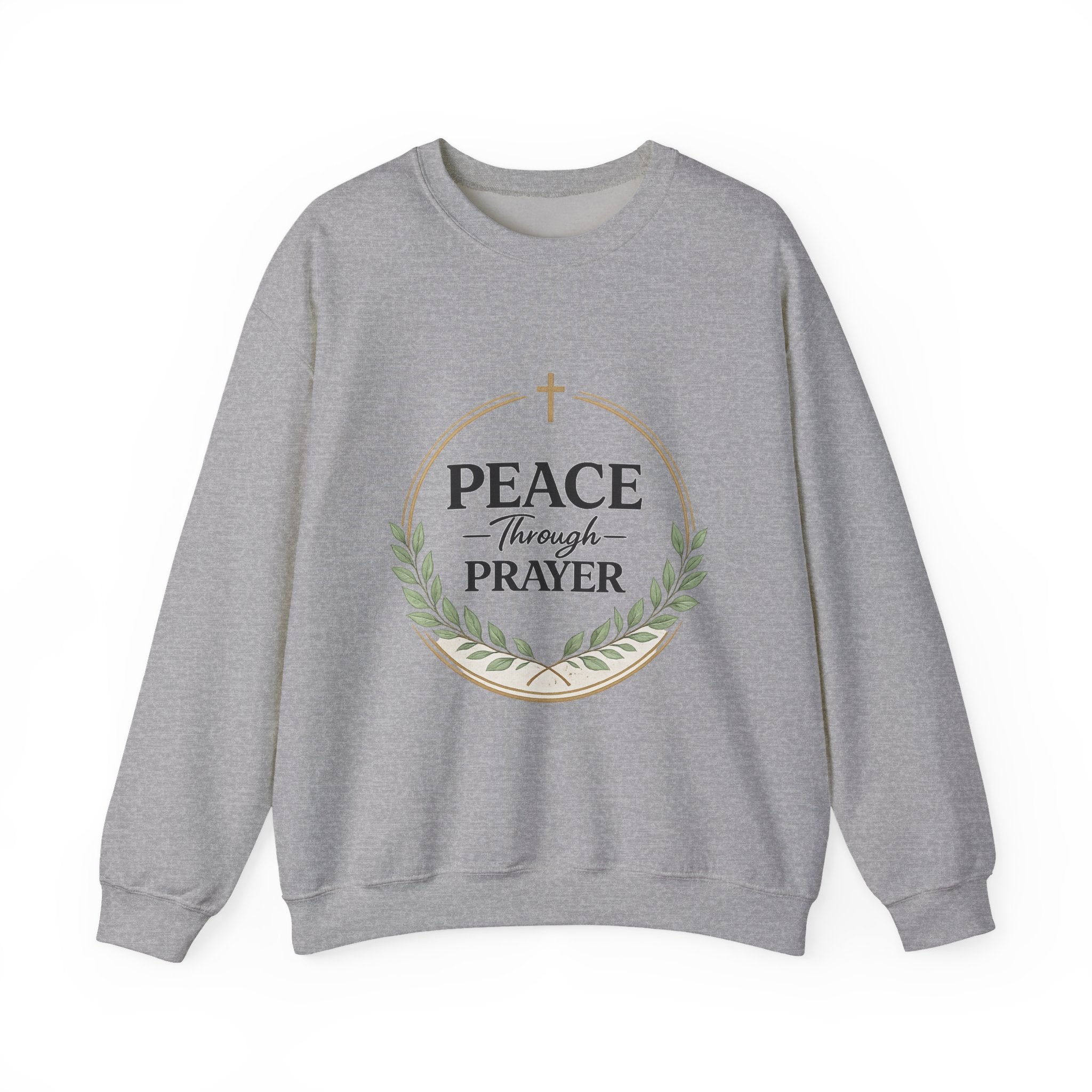 Womens Peace Through Prayer Crewneck Sweatshirt — Christian Faith Graphic Sweatshirt