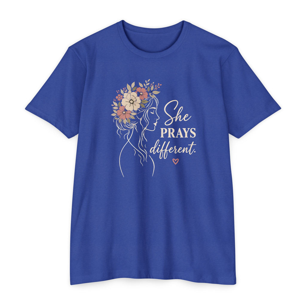 "She Prays Different" Floral Faith Tee