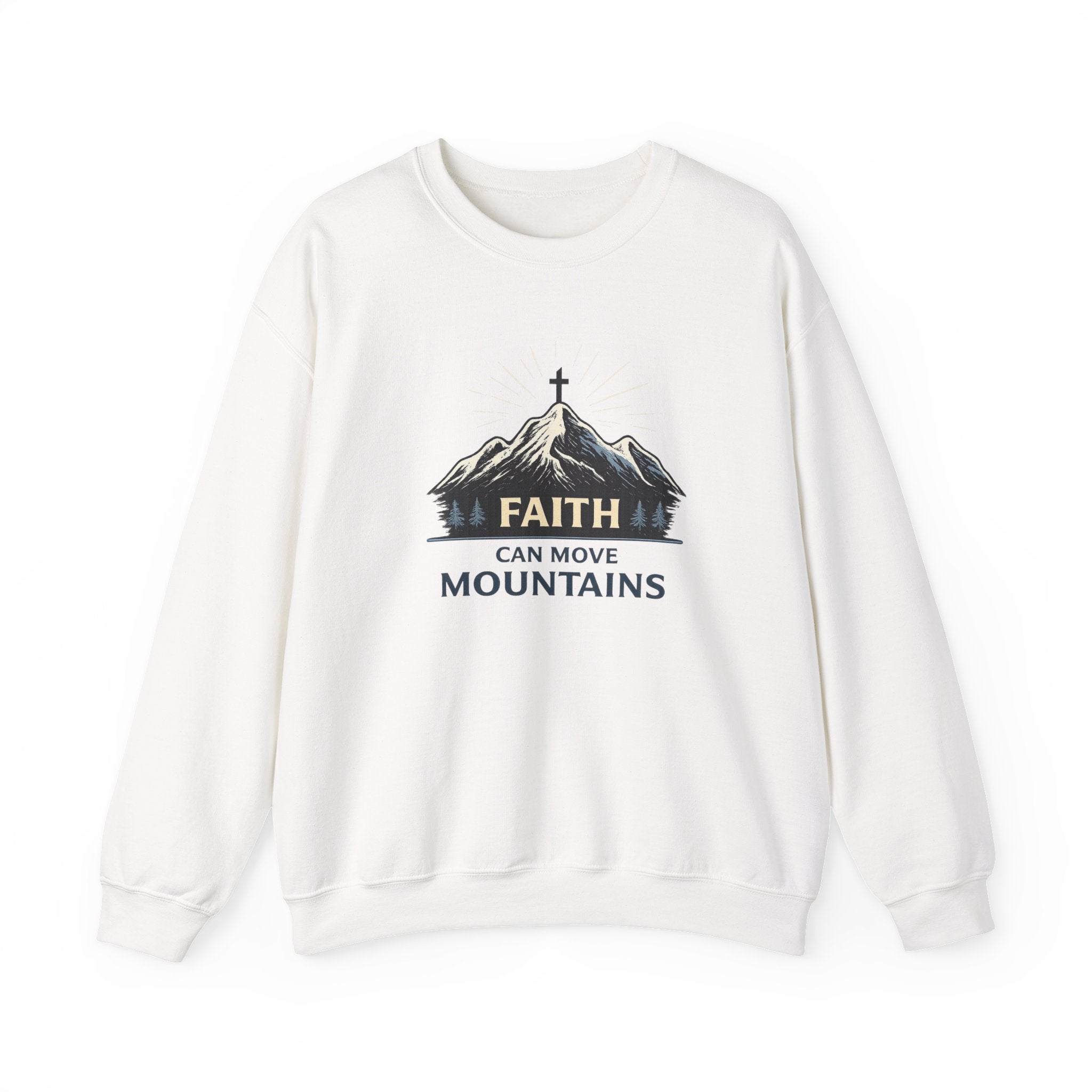 Womens Faith Can Move Mountains Crewneck Sweatshirt – Christian Inspirational Pullover