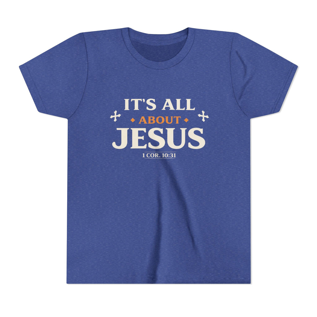 Boys Youth Tee - "It's All About Jesus" Christian Kids Shirt (1 Cor. 10:31)