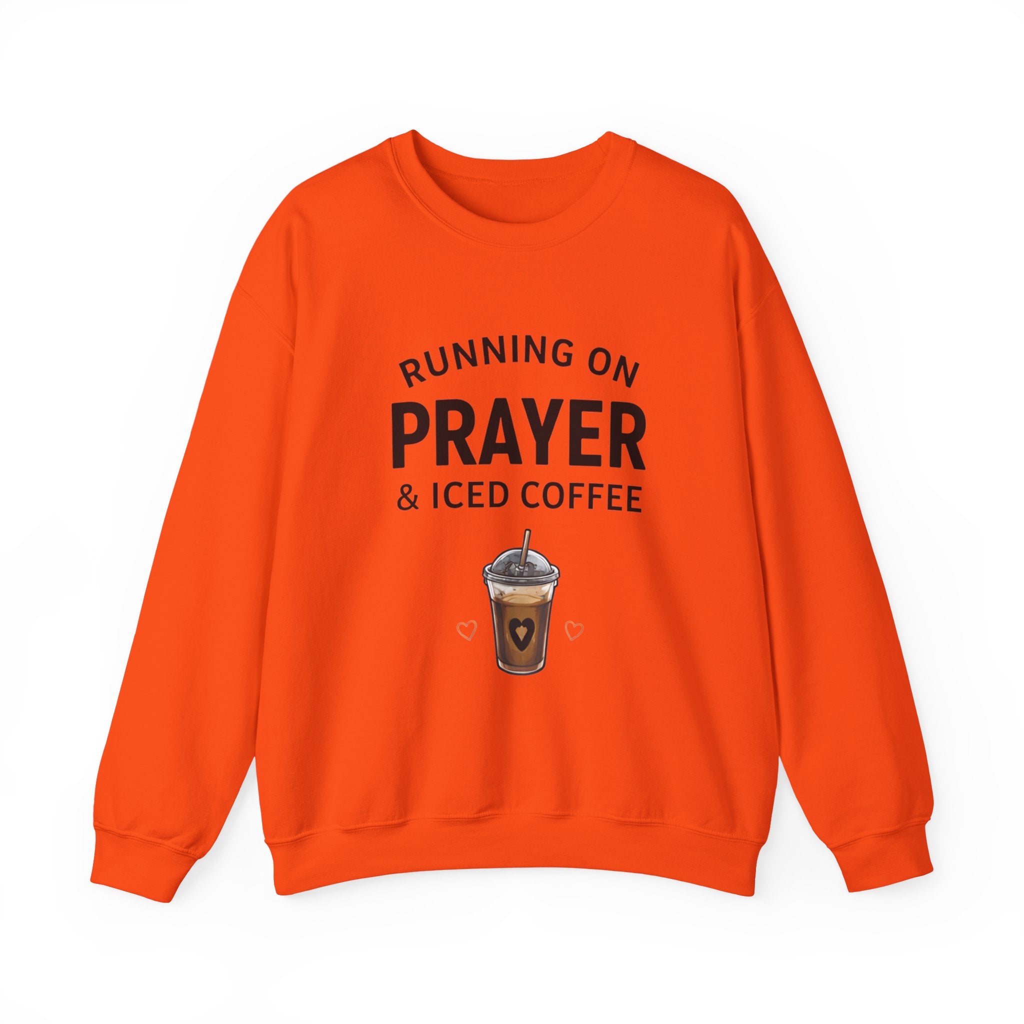 Womens Sweatshirt – "Running on Prayer & Iced Coffee" Crewneck