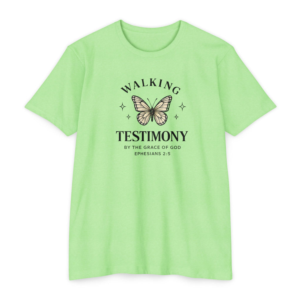 Womens Walking Testimony T-Shirt — “By the Grace of God” Christian Tee (Ephesians 2:8)