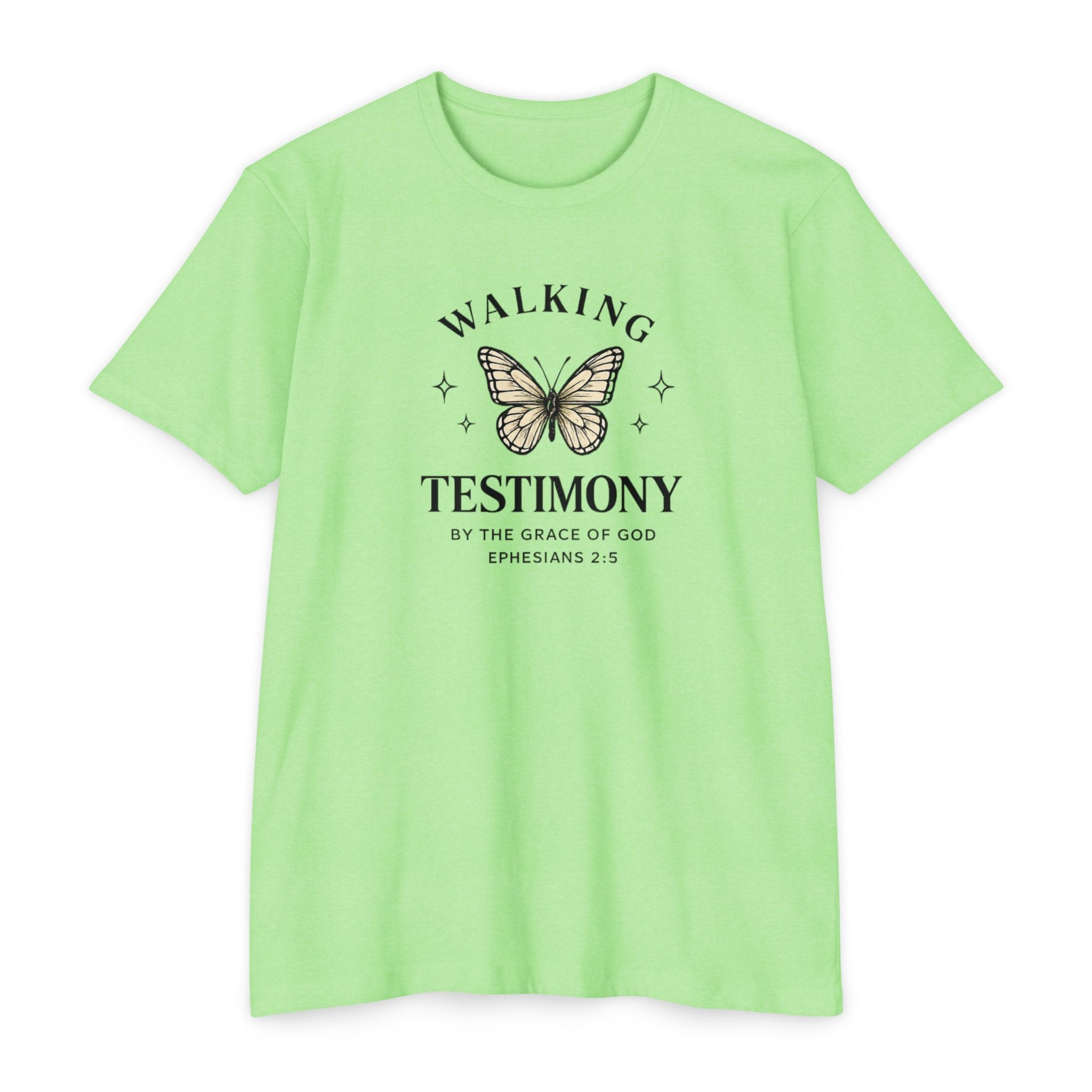 Womens Walking Testimony T-Shirt — “By the Grace of God” Christian Tee (Ephesians 2:8)