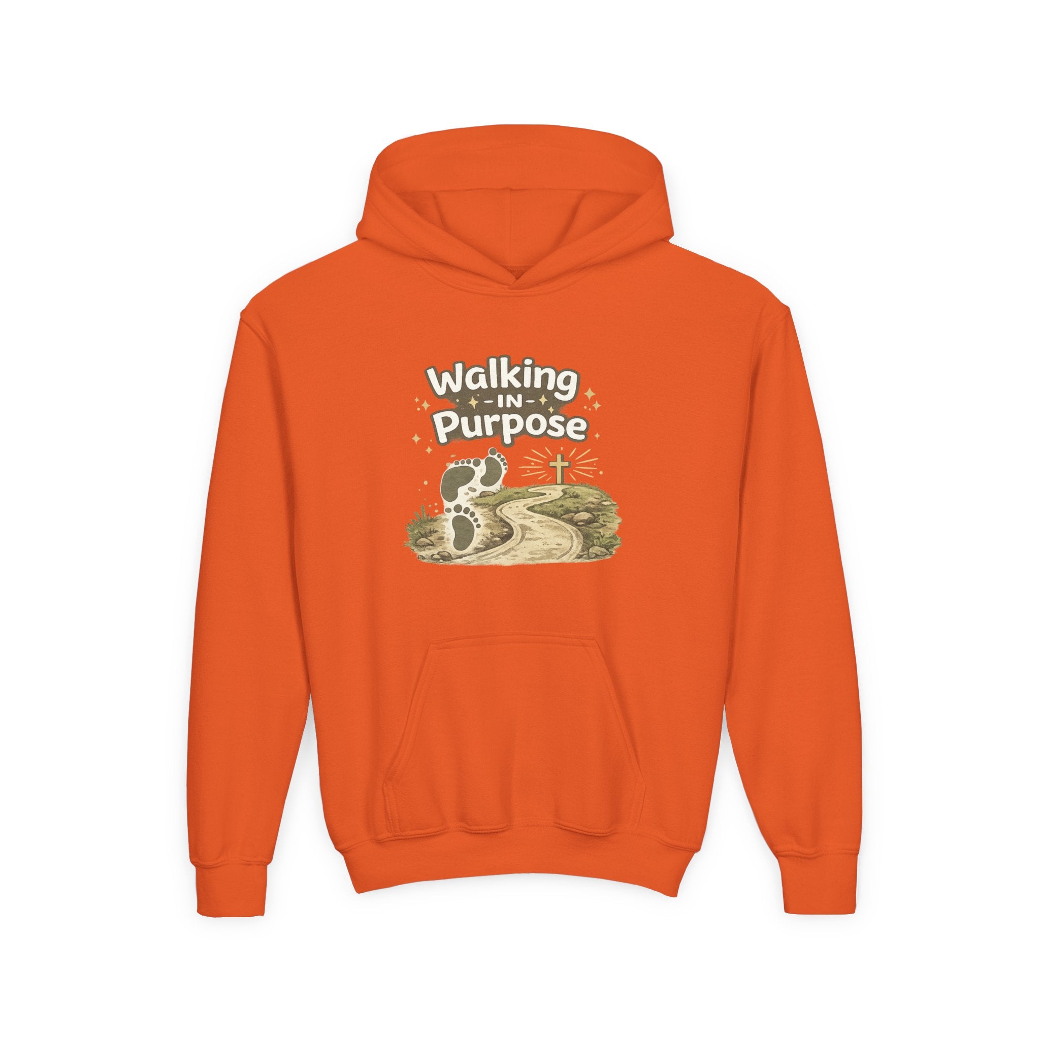 Youth Hoodie — "Walking in Purpose" Inspirational Christian Graphic