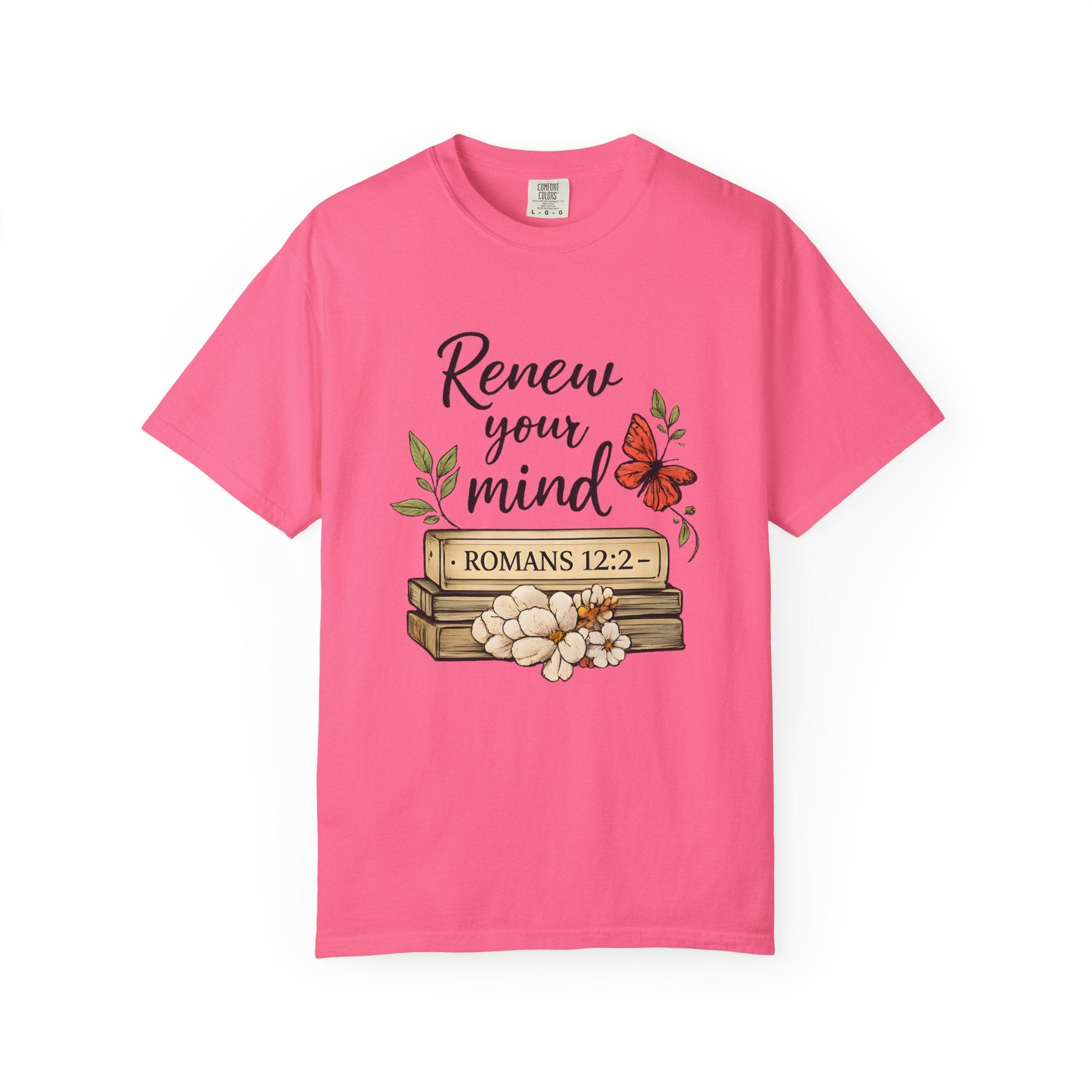 Renew Your Mind T-Shirt – Romans 12:2 Floral Butterfly Christian Tee