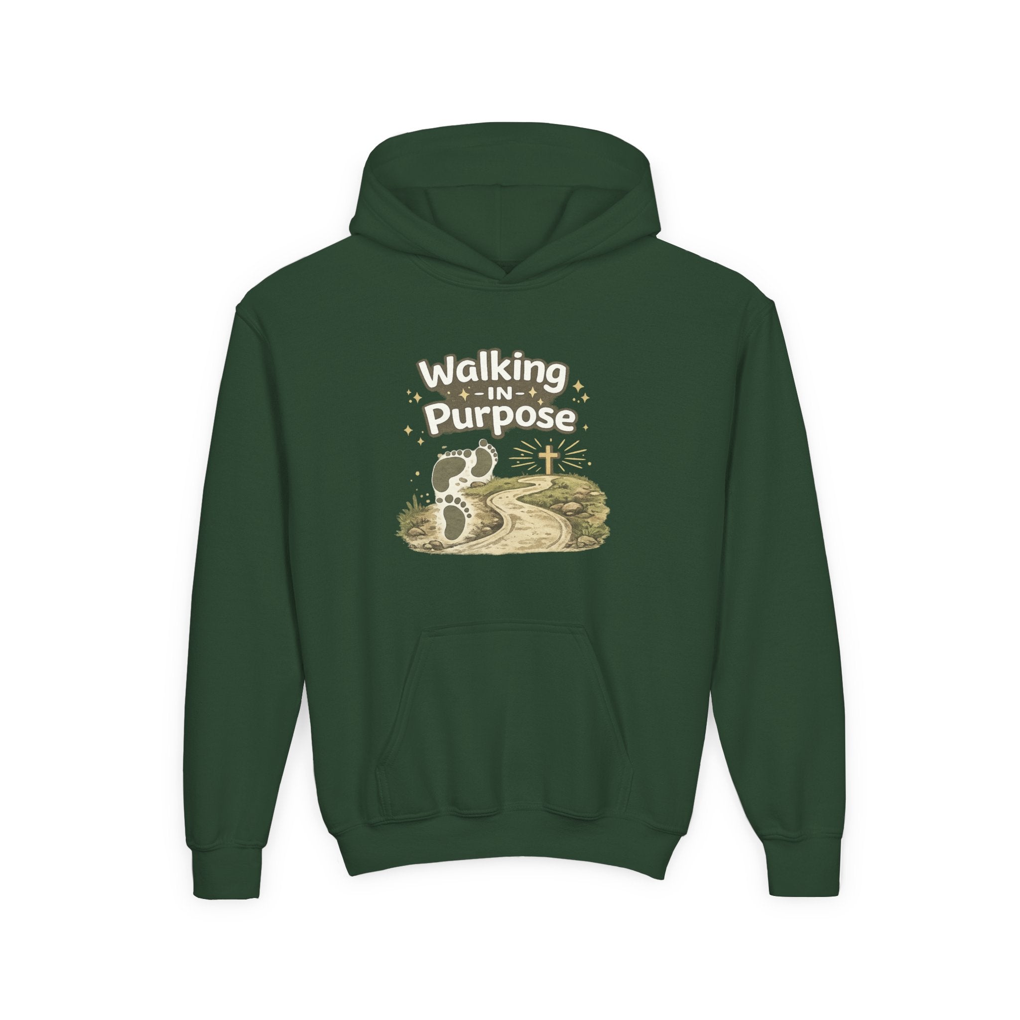Youth Hoodie — "Walking in Purpose" Inspirational Christian Graphic