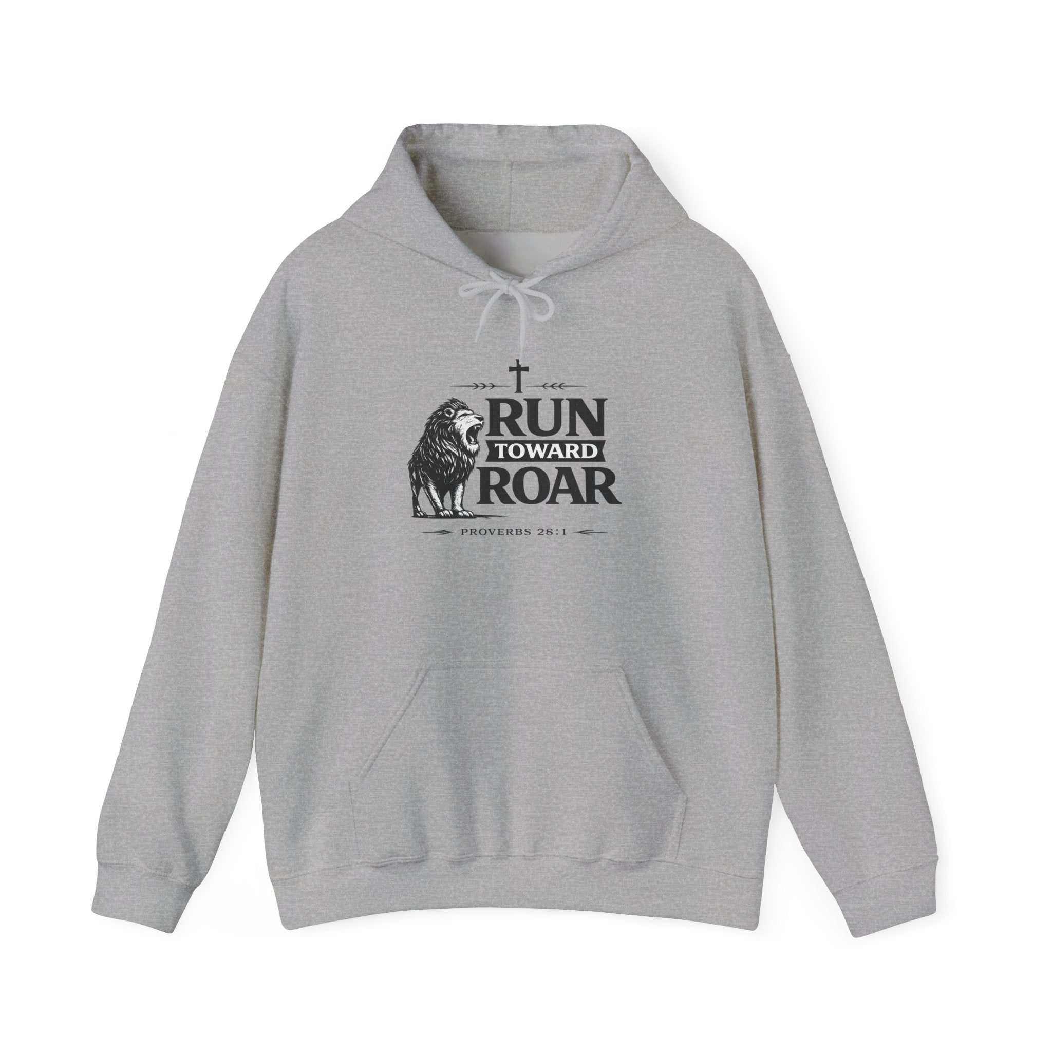 Mens Run Toward the Roar Hoodie — Christian Lion Faith Sweatshirt