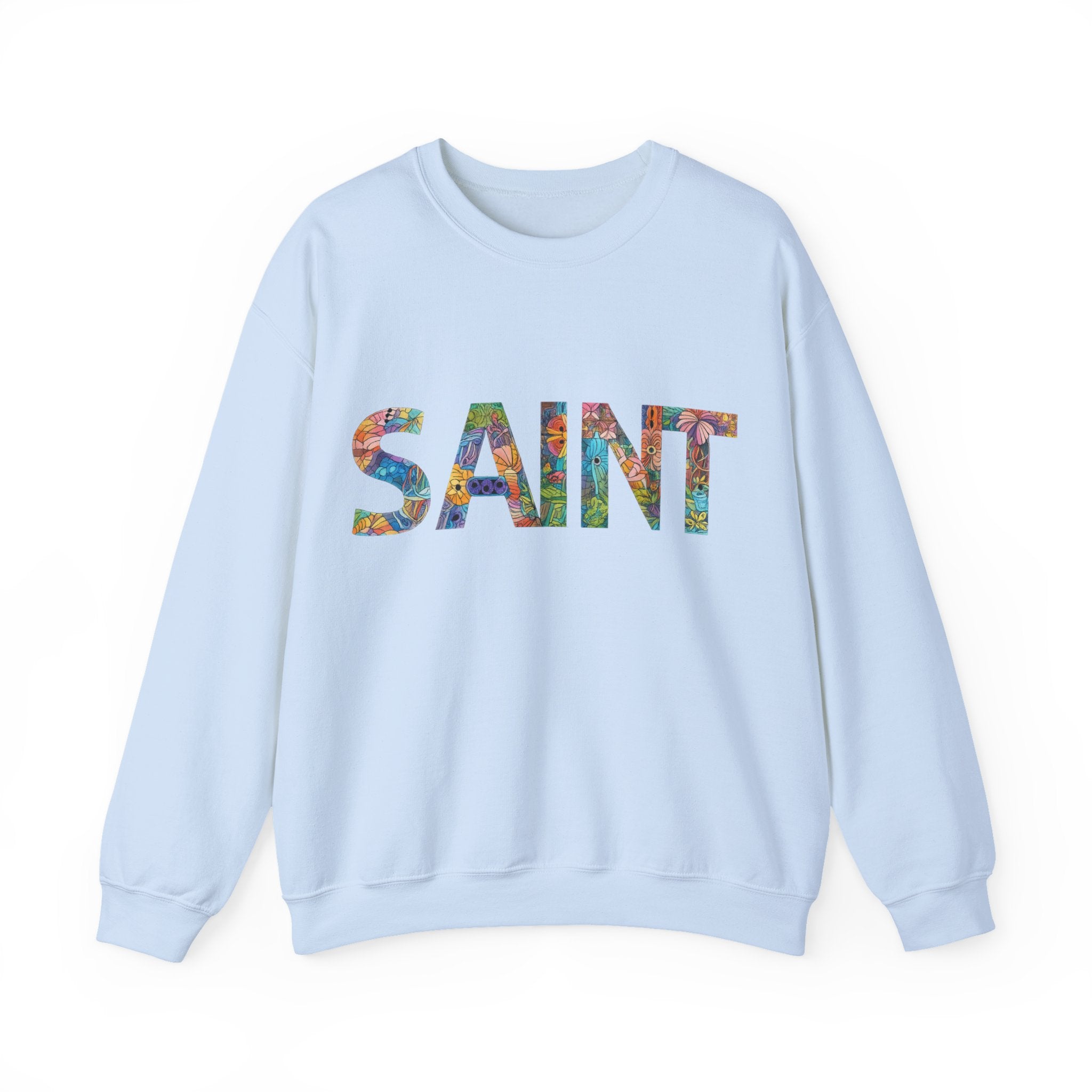 Womens Crewneck Sweatshirt  'SAINT' Colorful Floral Lettering