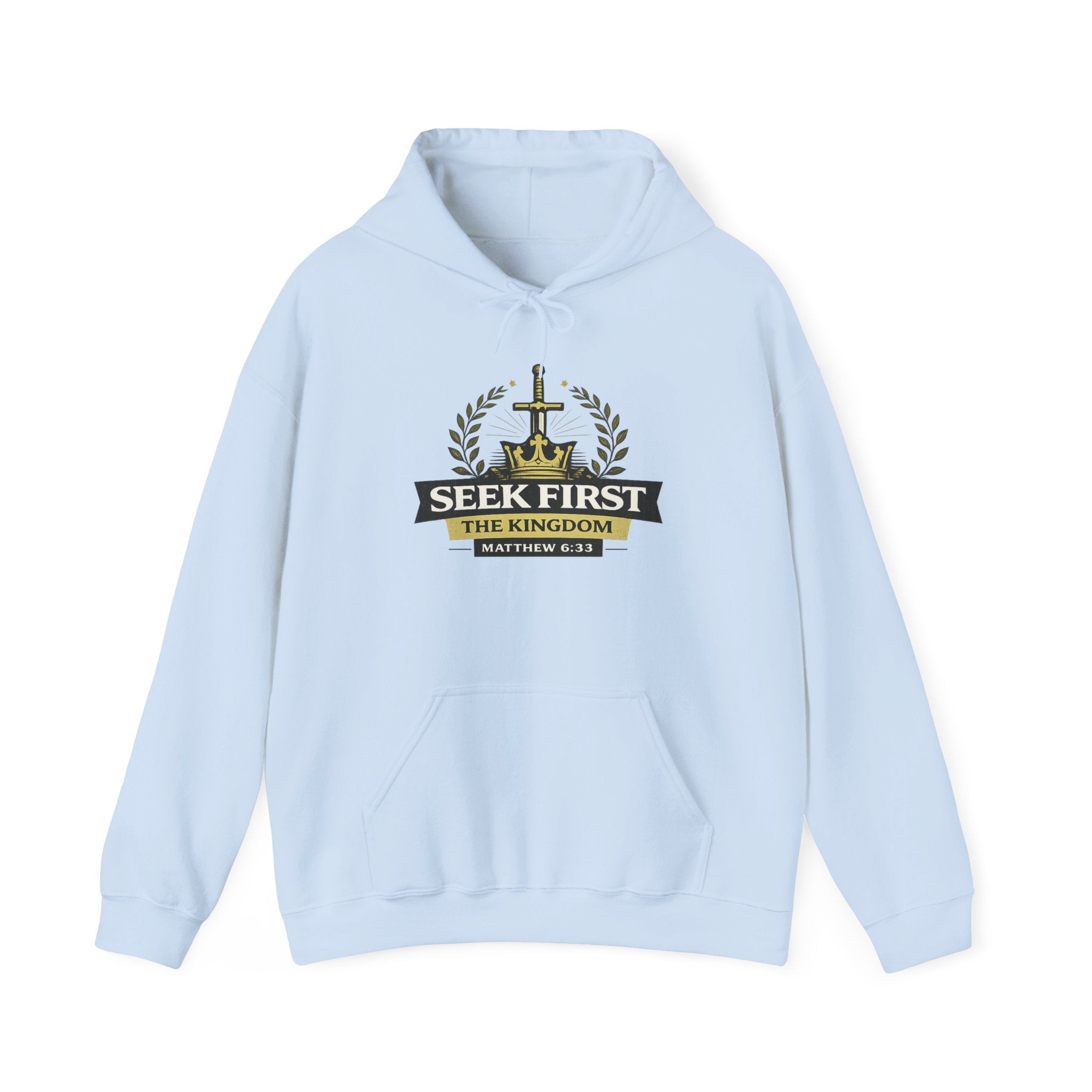 Mens Seek First the Kingdom Hoodie — Matthew 6:33 Christian Faith Pullover