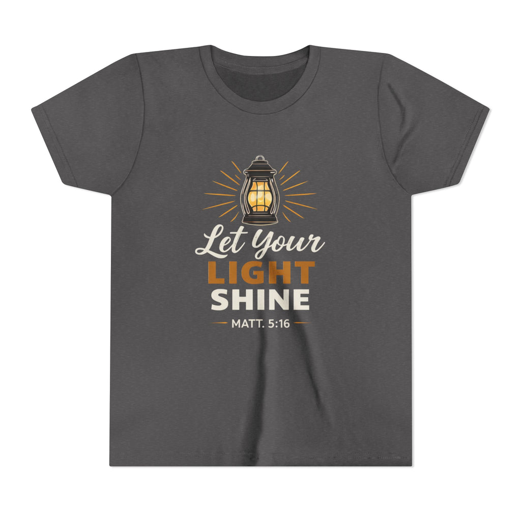 Girls Youth Tee — "Let Your Light Shine" Christian Lantern Shirt (Matt. 5:16)