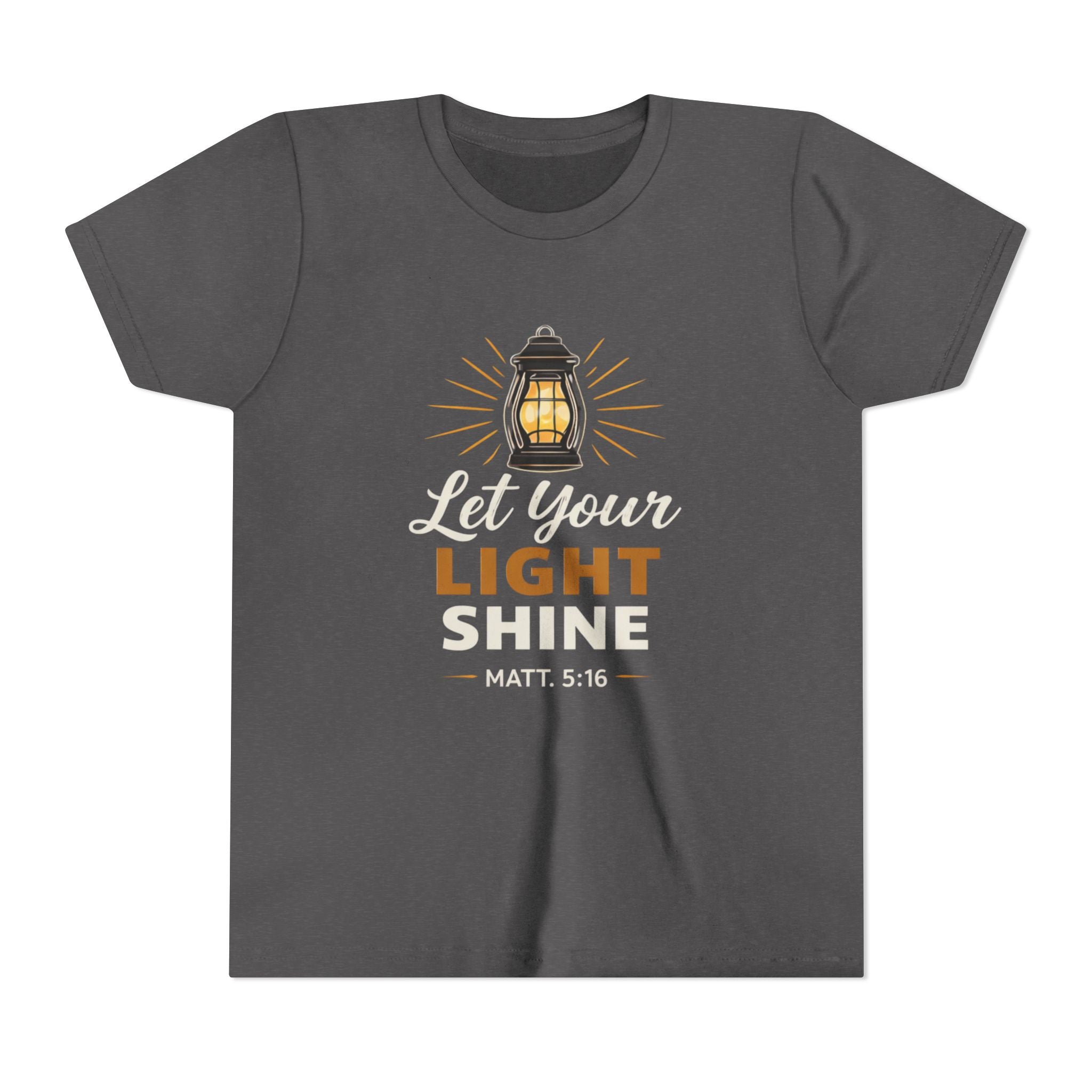 Girls Youth Tee — "Let Your Light Shine" Christian Lantern Shirt (Matt. 5:16)