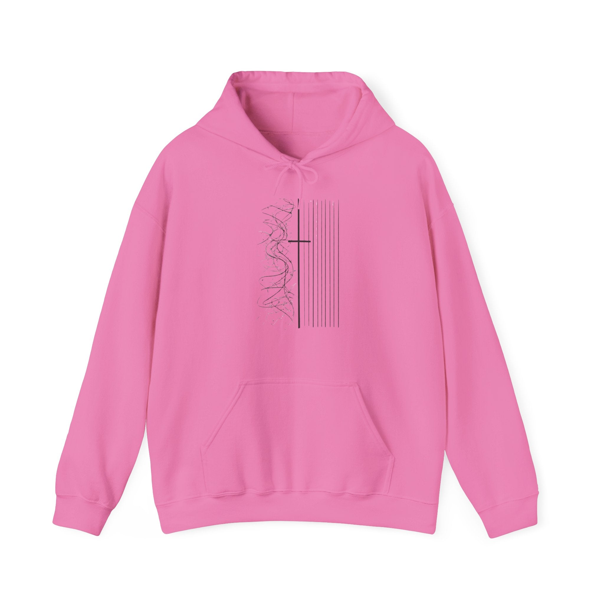 Mens Minimalist Cross Lines Hoodie — Modern Christian Graphic Pullover