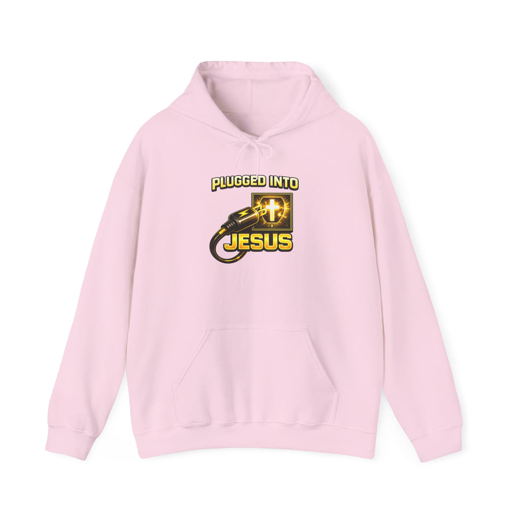 Plugged Into Jesus Hoodie — Christian Faith Graphic Pullover