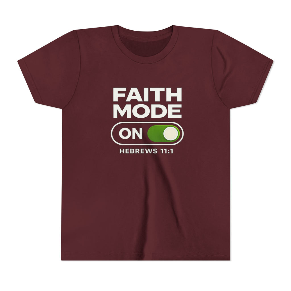 Youth Tee – "Faith Mode On" Christian Kids Shirt (Hebrews 11:1)