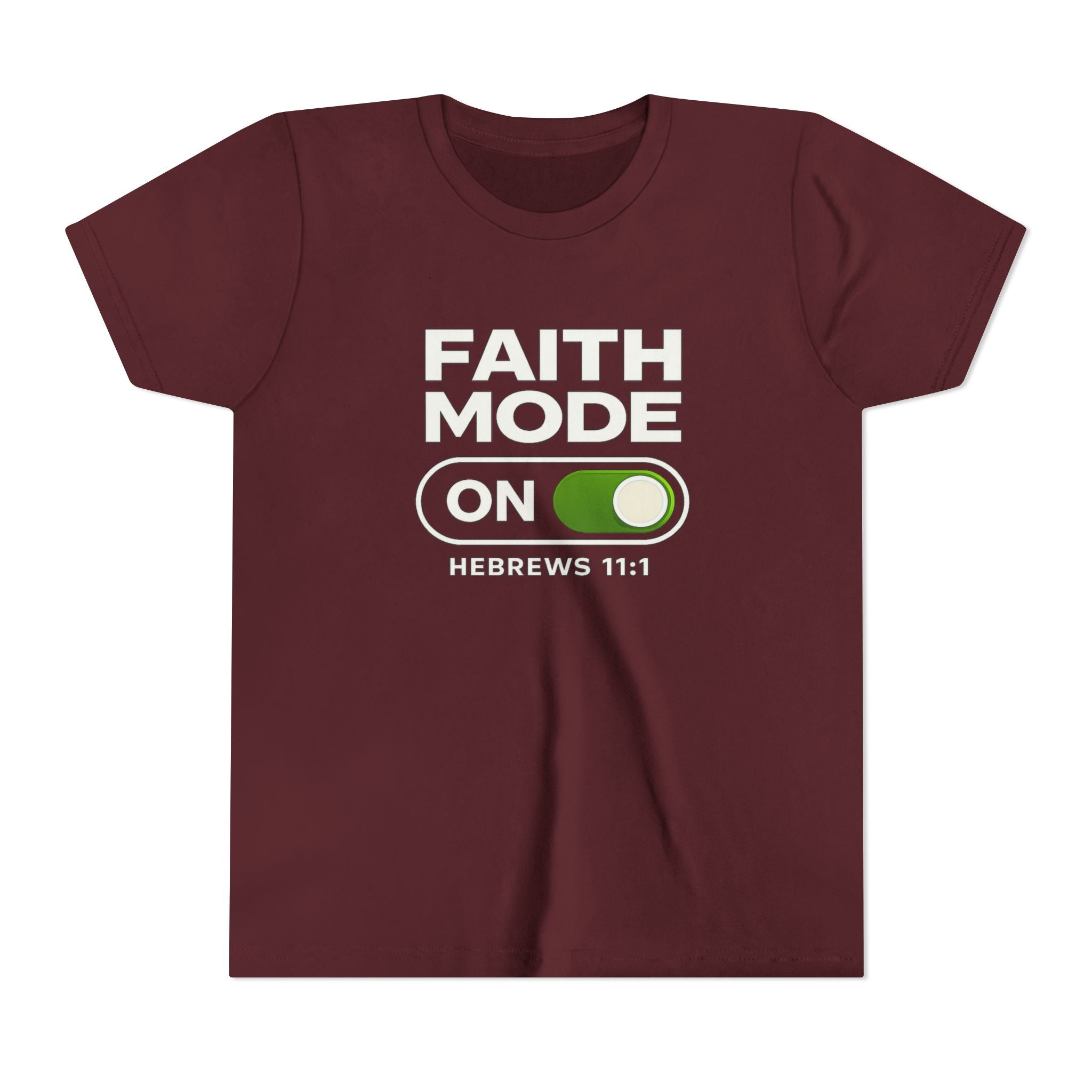 Youth Tee – "Faith Mode On" Christian Kids Shirt (Hebrews 11:1)