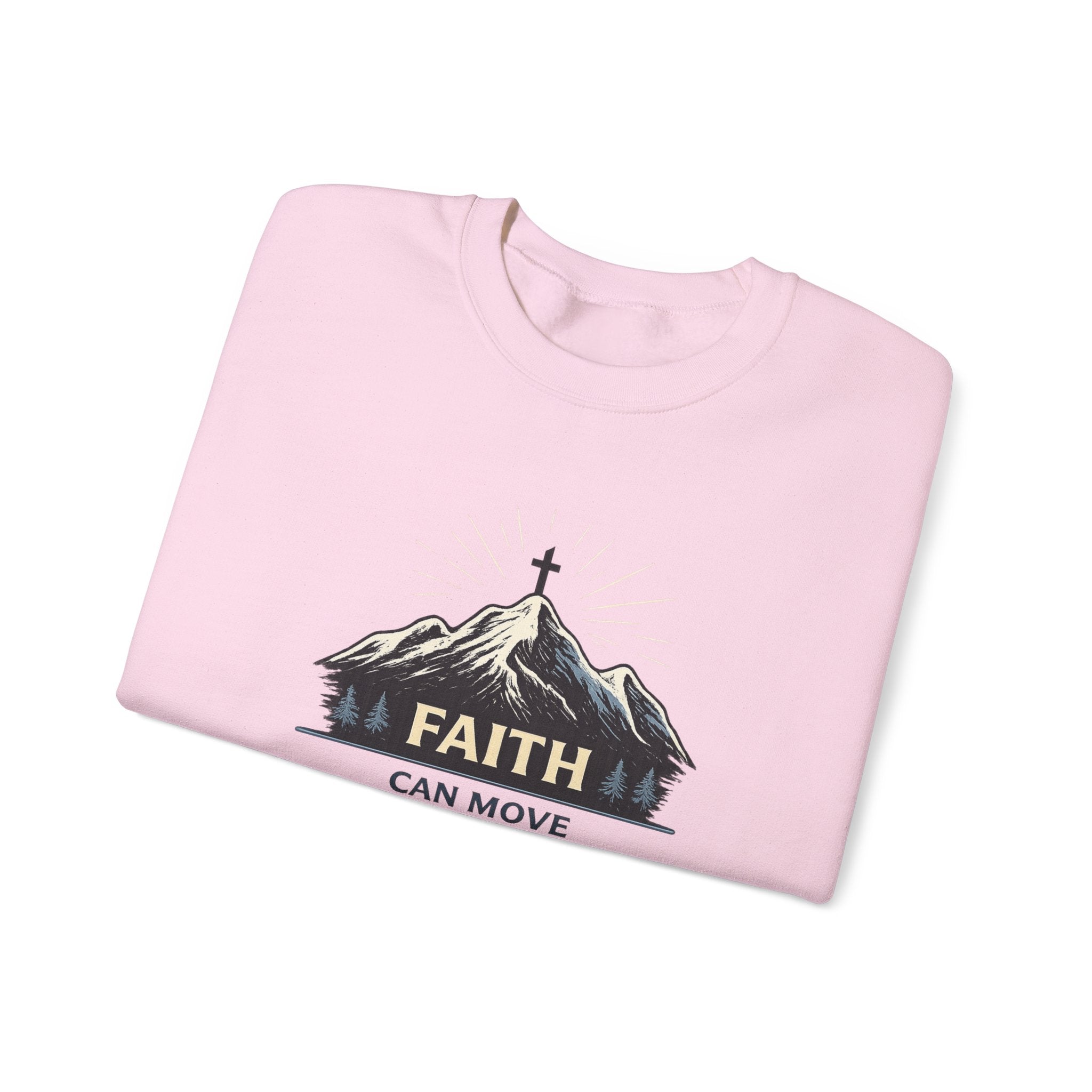 Womens Faith Can Move Mountains Crewneck Sweatshirt – Christian Inspirational Pullover