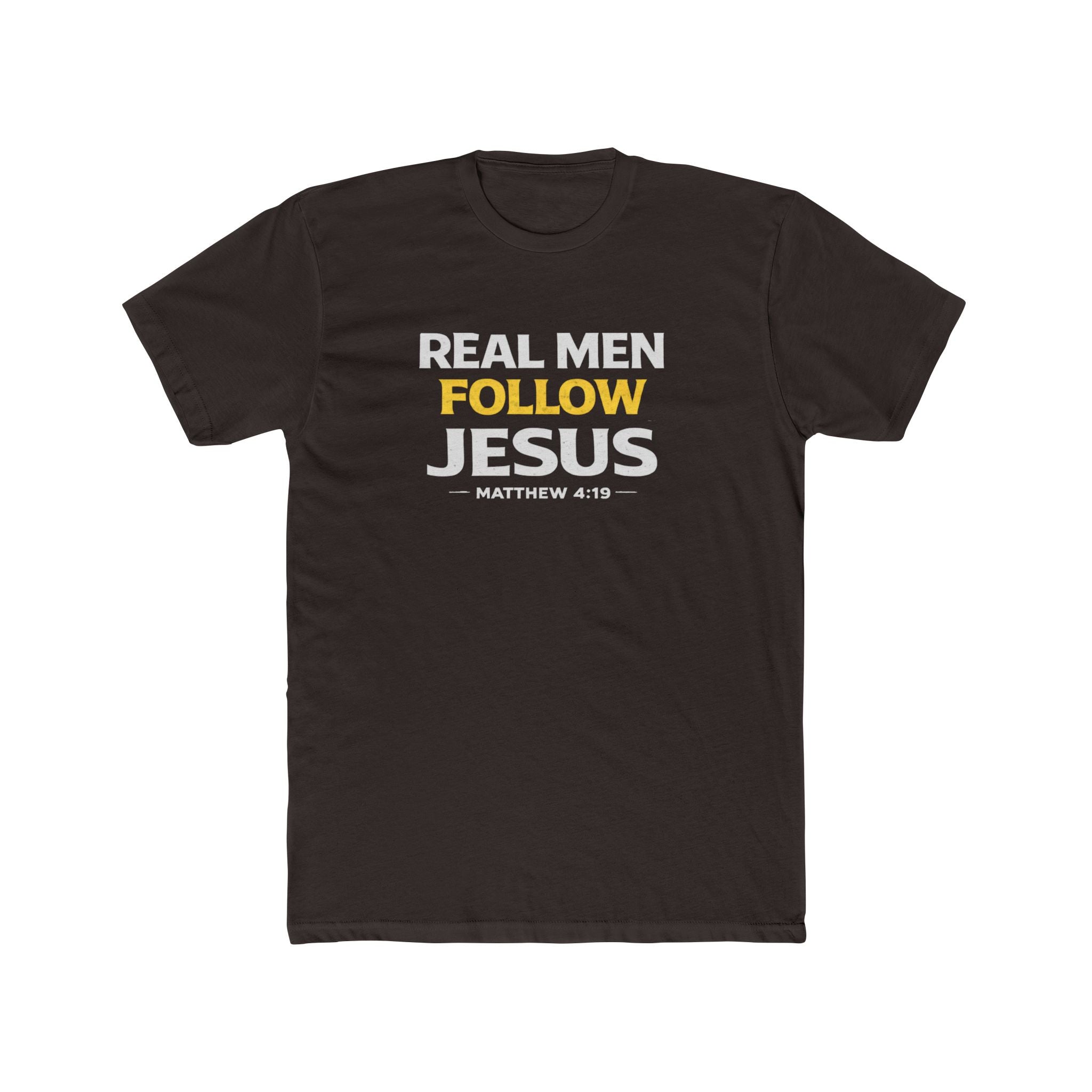 Real Men Follow Jesus Cotton Tee — Matthew 4:19 Christian Faith T-Shirt