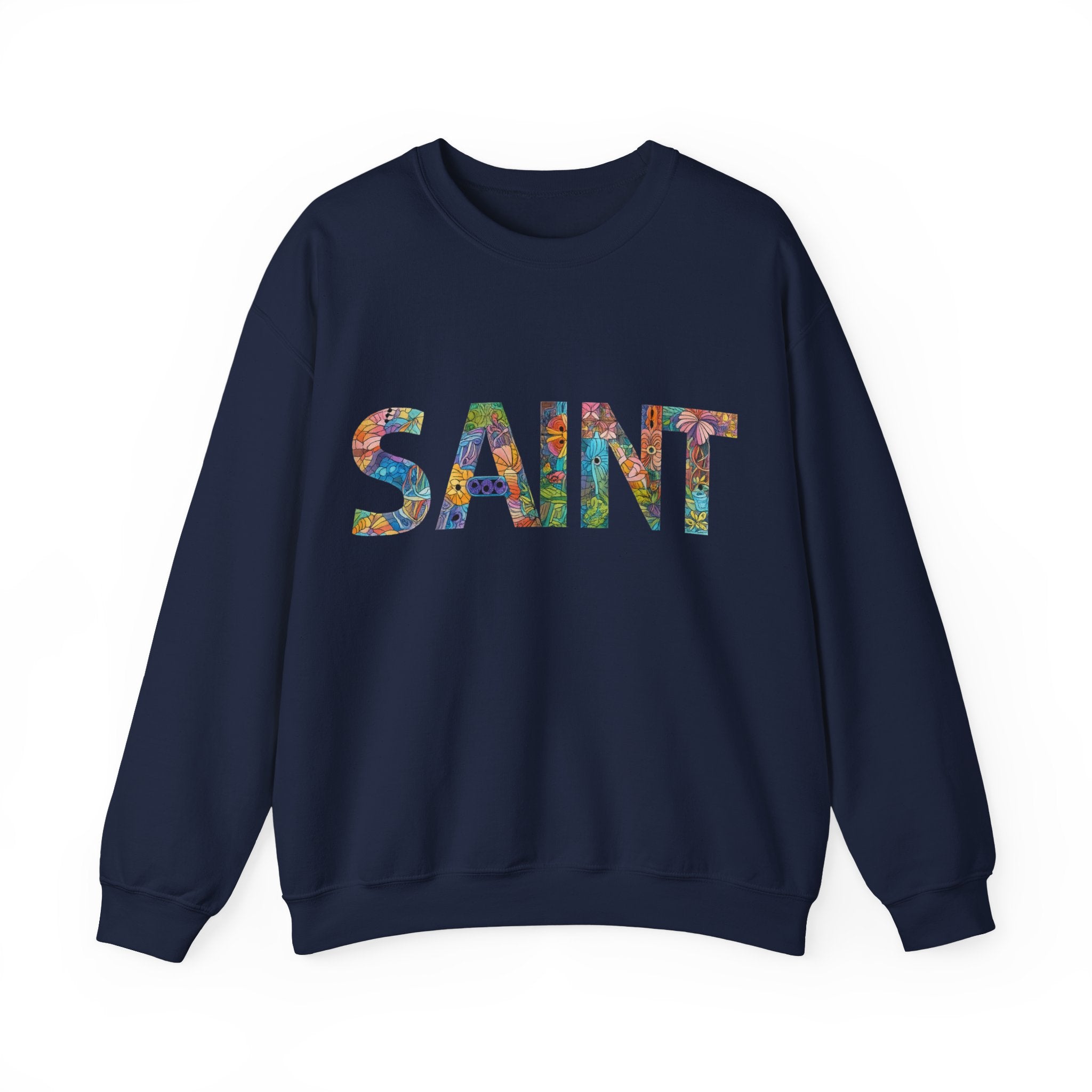 Womens Crewneck Sweatshirt  'SAINT' Colorful Floral Lettering