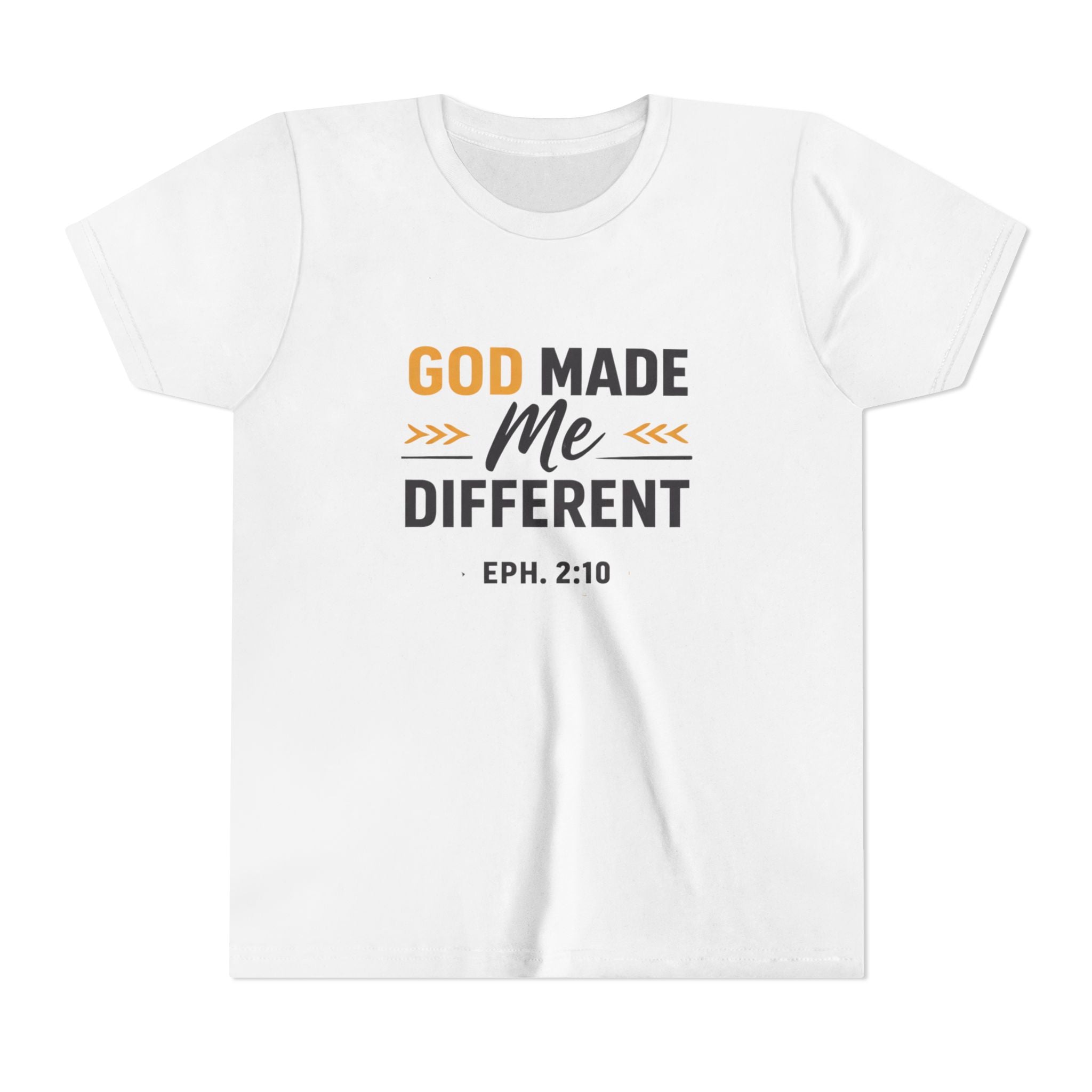 Girls Youth Tee – "God Made Me Different" Christian Kids T‑Shirt (Eph. 2:10)