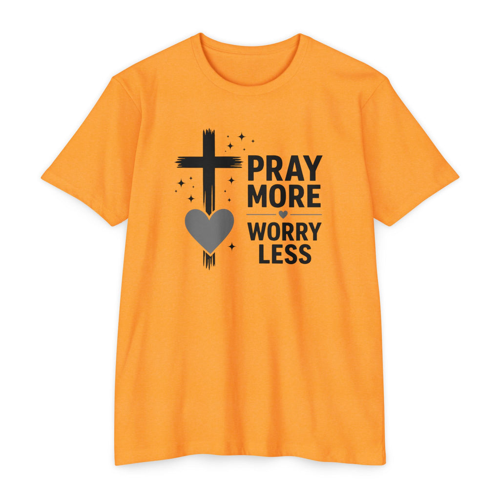 Womens Pray More Worry Less Heart  T-shirt | Faith Christian tee