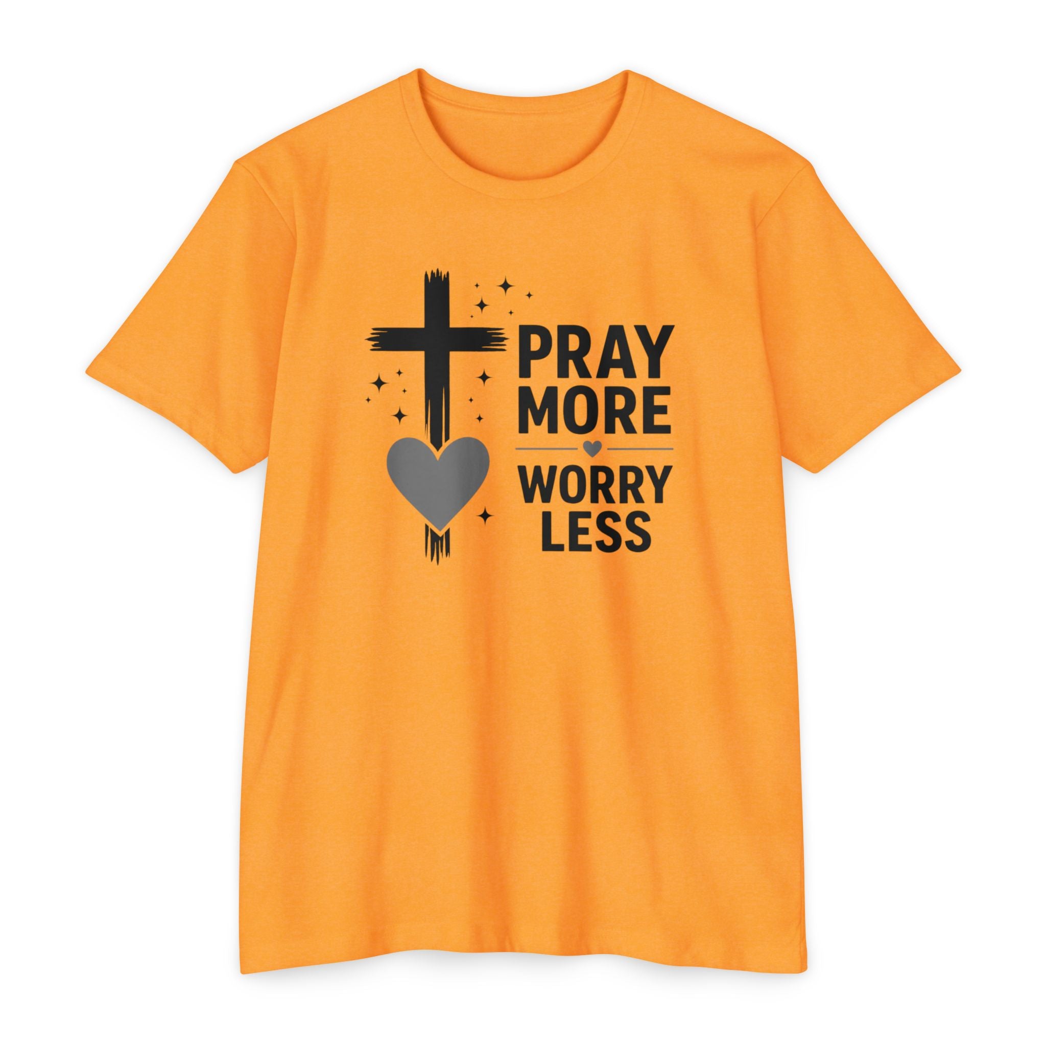 Womens Pray More Worry Less Heart  T-shirt | Faith Christian tee