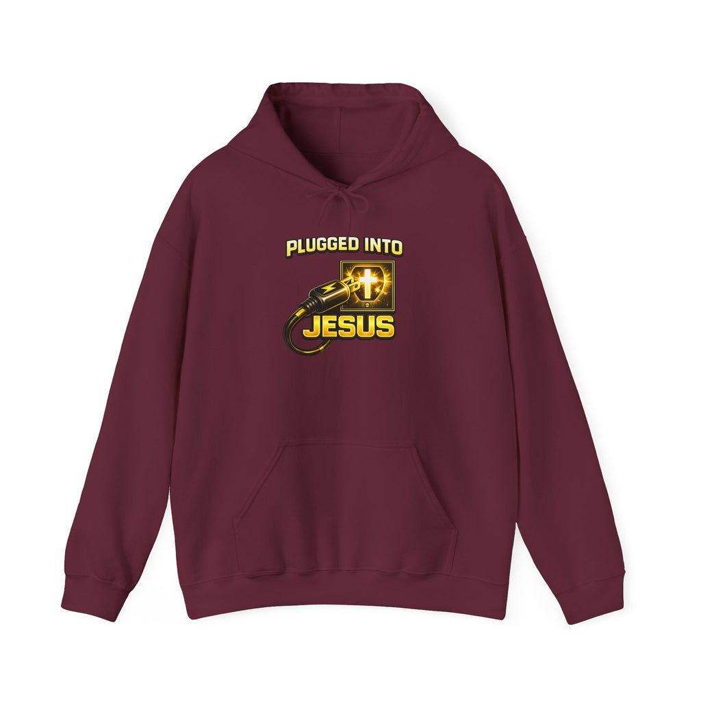 Plugged Into Jesus Hoodie — Christian Faith Graphic Pullover