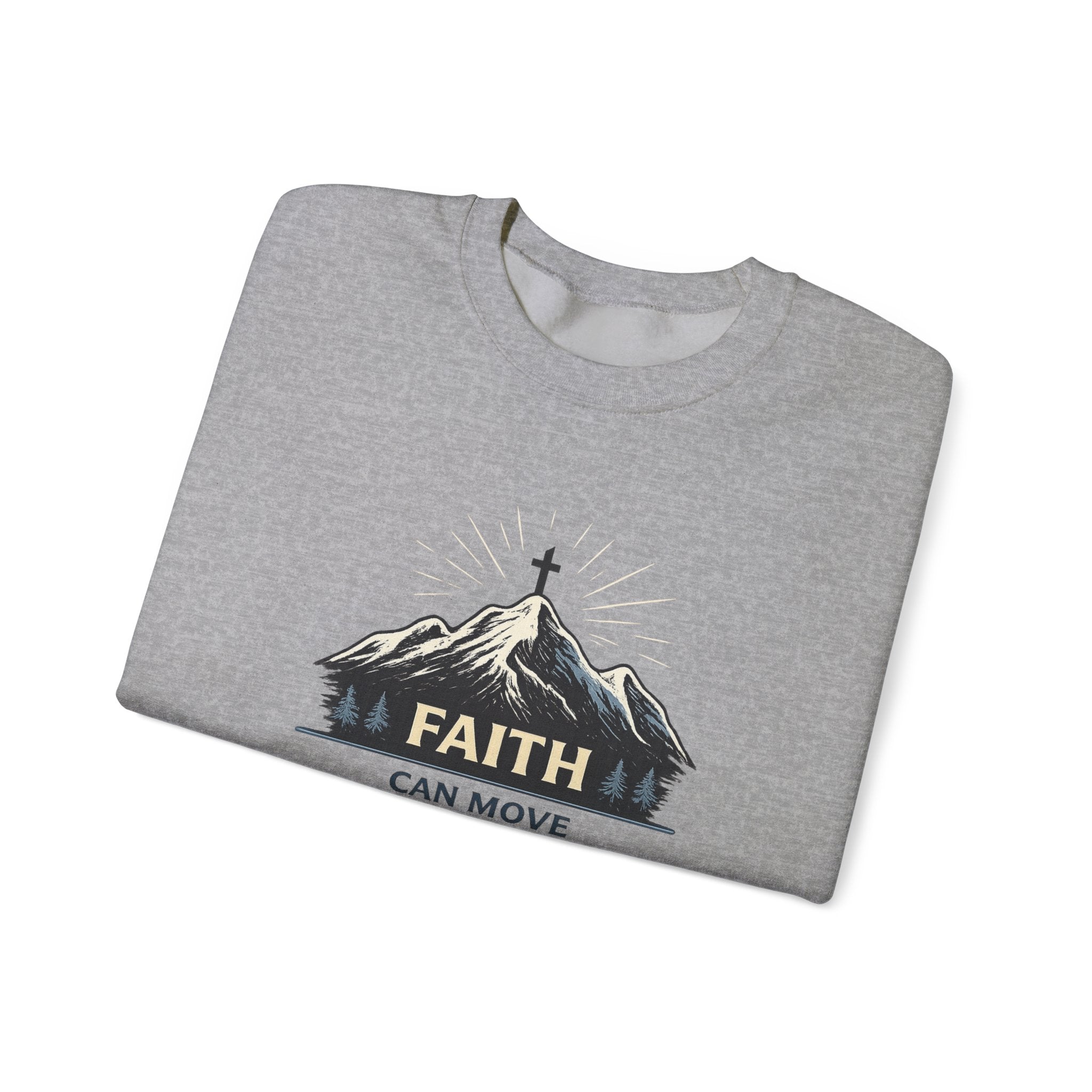 Womens Faith Can Move Mountains Crewneck Sweatshirt – Christian Inspirational Pullover