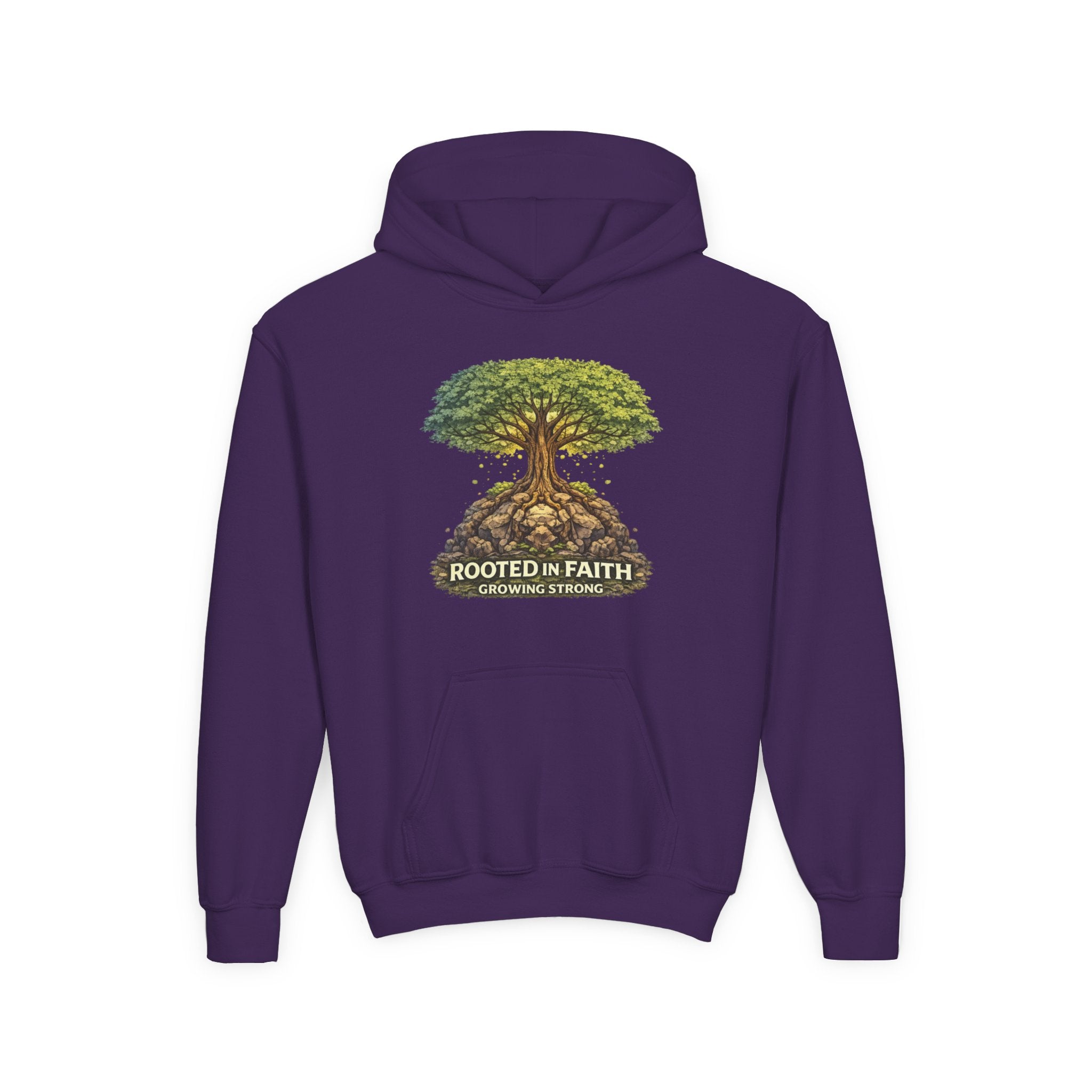 Rooted in Faith Youth Hoodie — Tree of Life Christian Sweatshirt