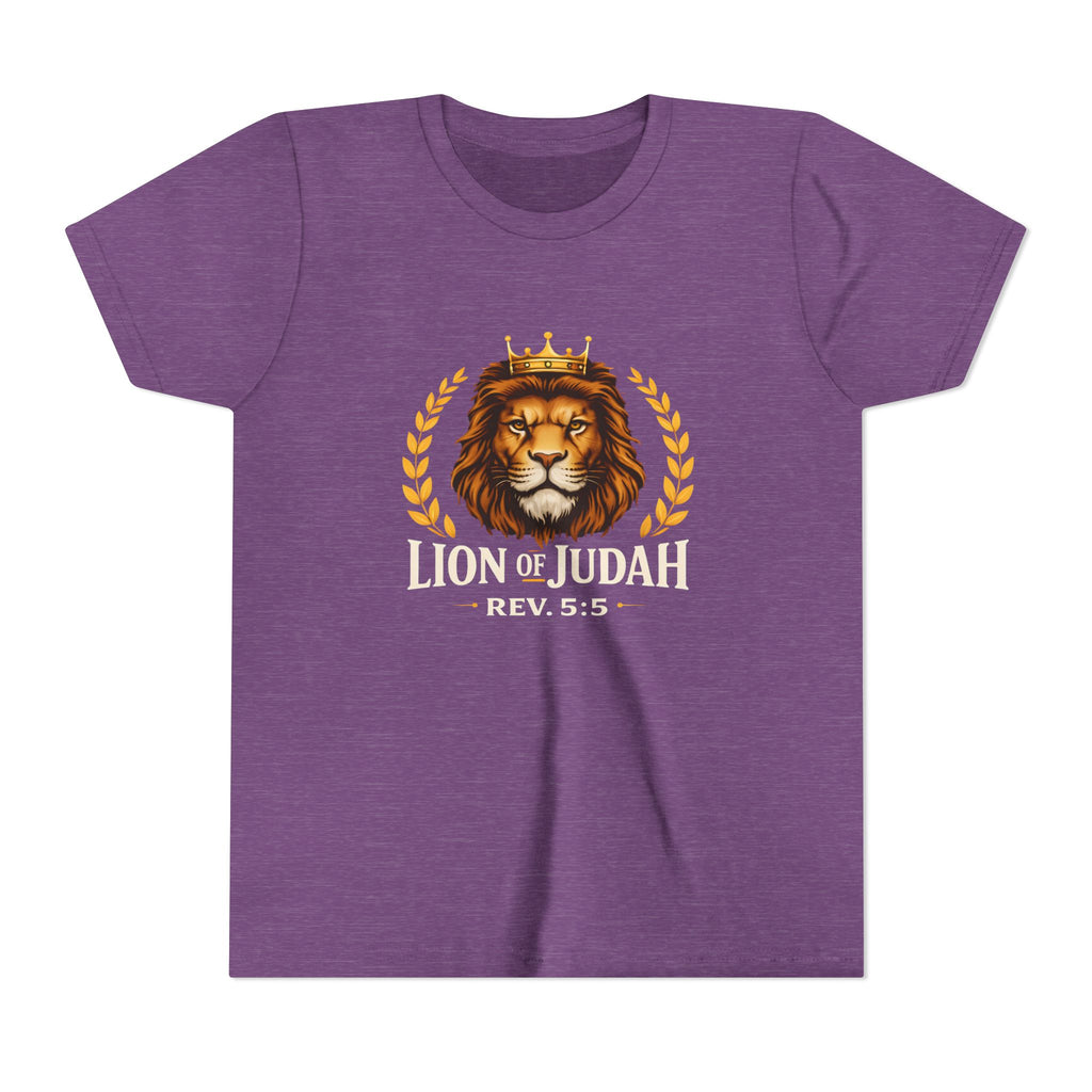 Boys Youth T-Shirt — 'Lion of Judah' Crowned Lion Biblical Tee (Rev. 5:5)