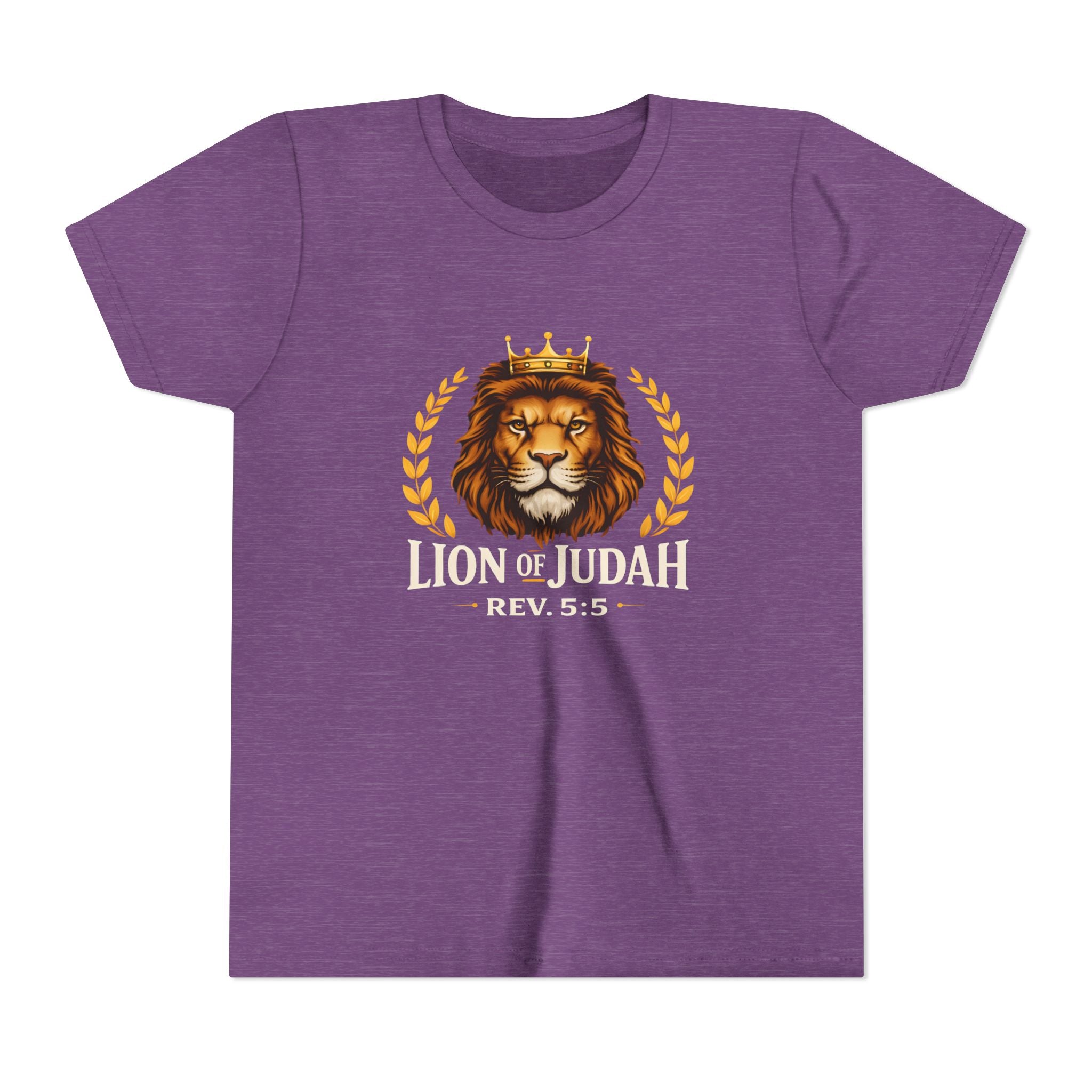 Boys Youth T-Shirt — 'Lion of Judah' Crowned Lion Biblical Tee (Rev. 5:5)
