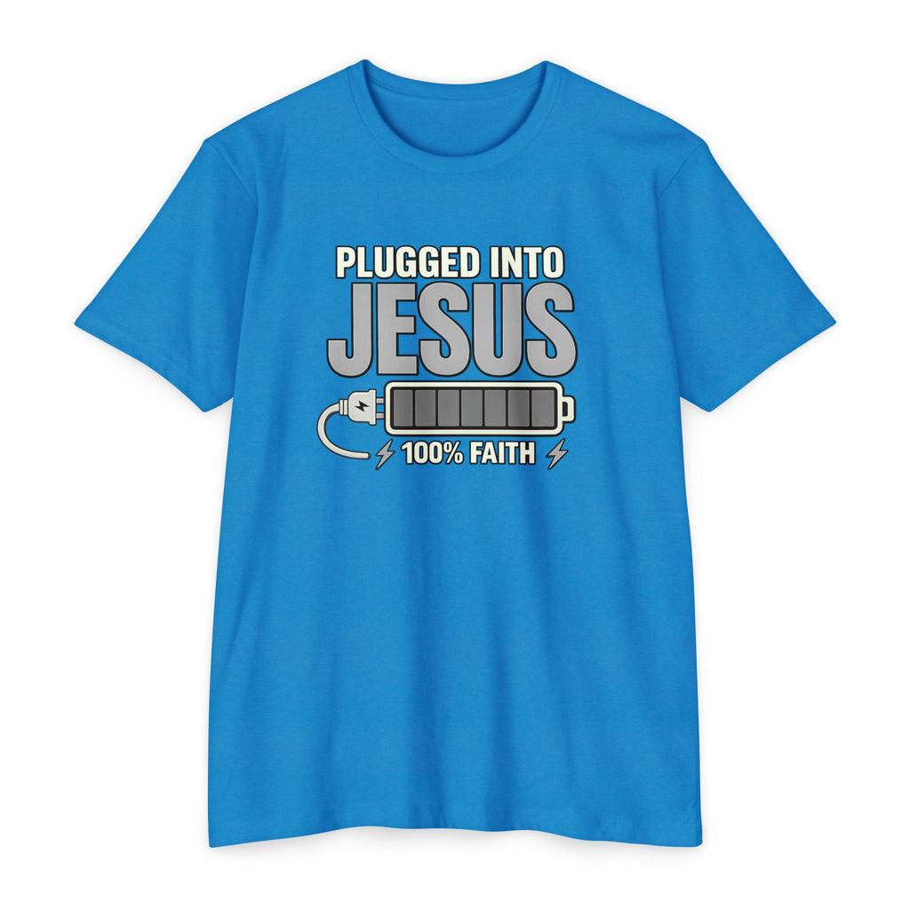Women "Plugged Into Jesus" Faith Inspired Tee
