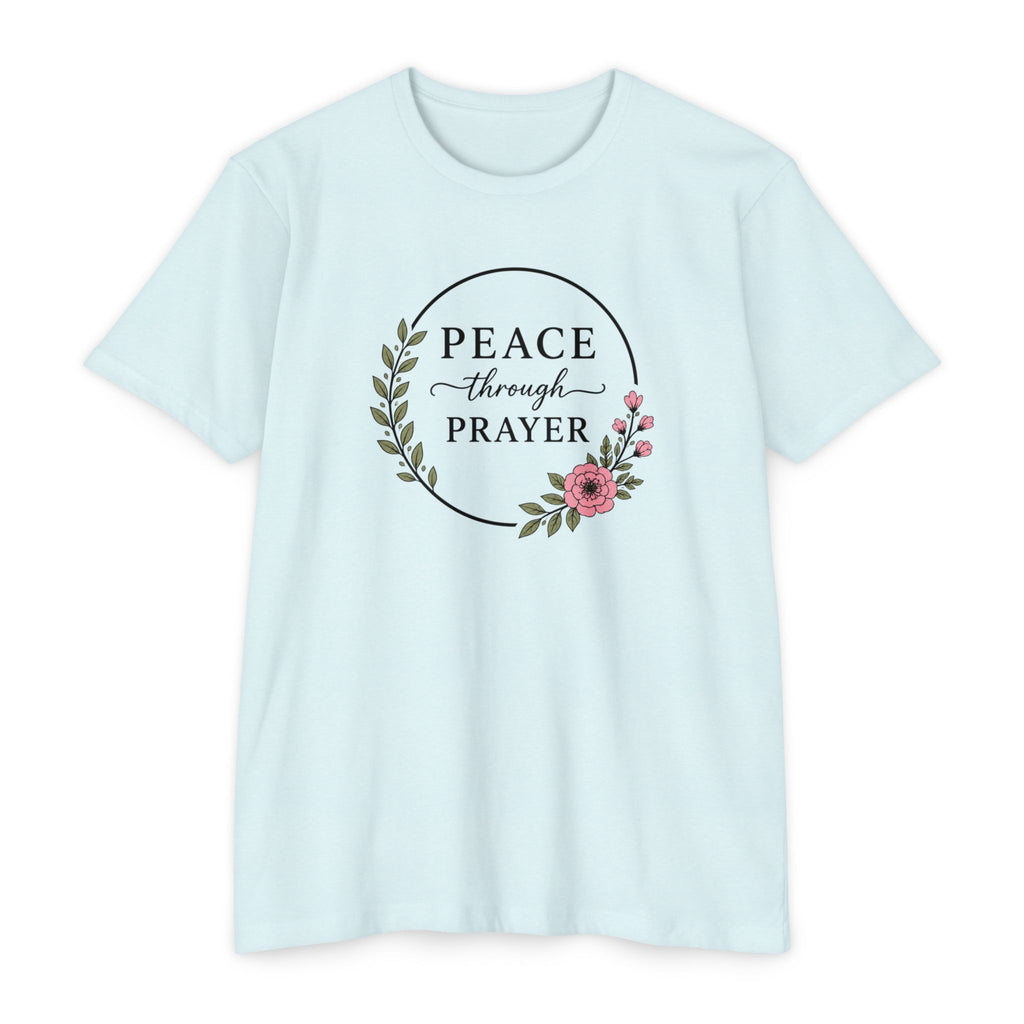 Womens Peace Through Prayer T-Shirt | Christian Faith Cross