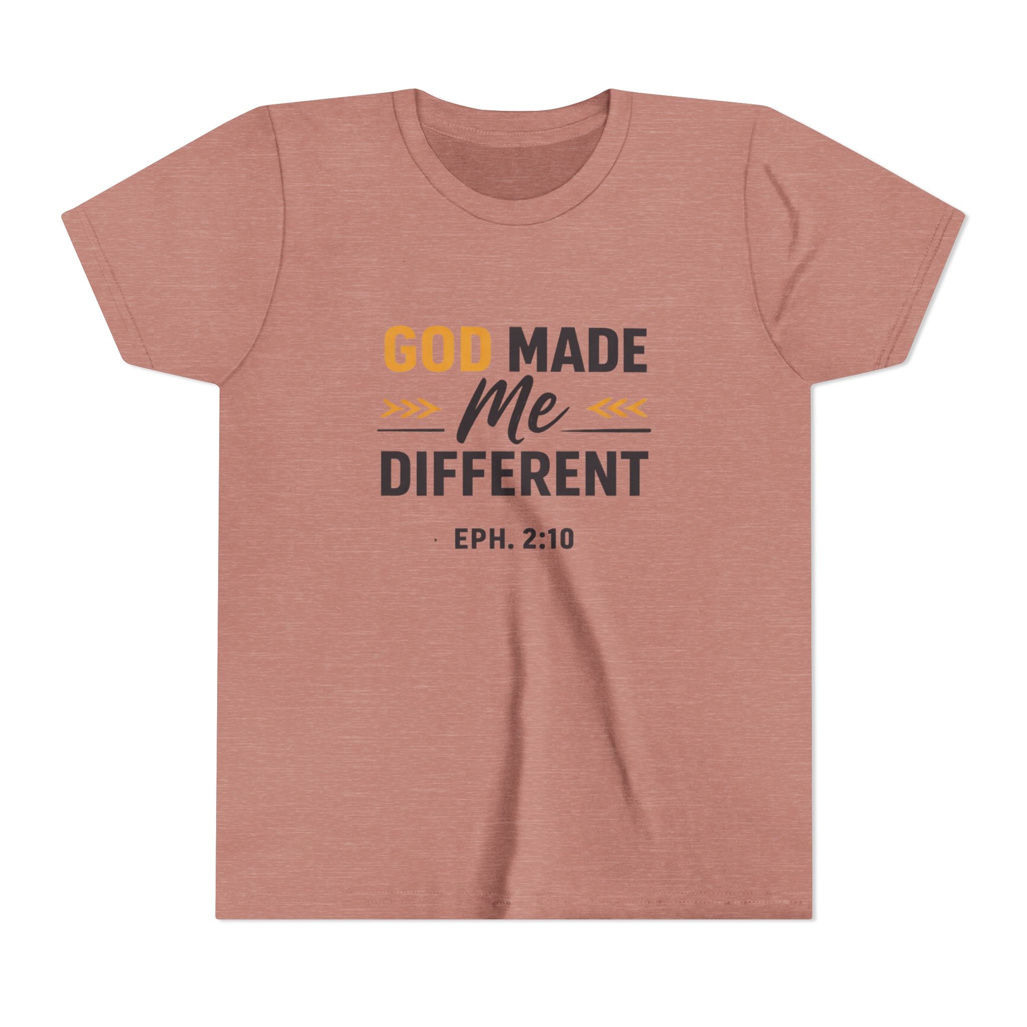 Girls Youth Tee – "God Made Me Different" Christian Kids T‑Shirt (Eph. 2:10)