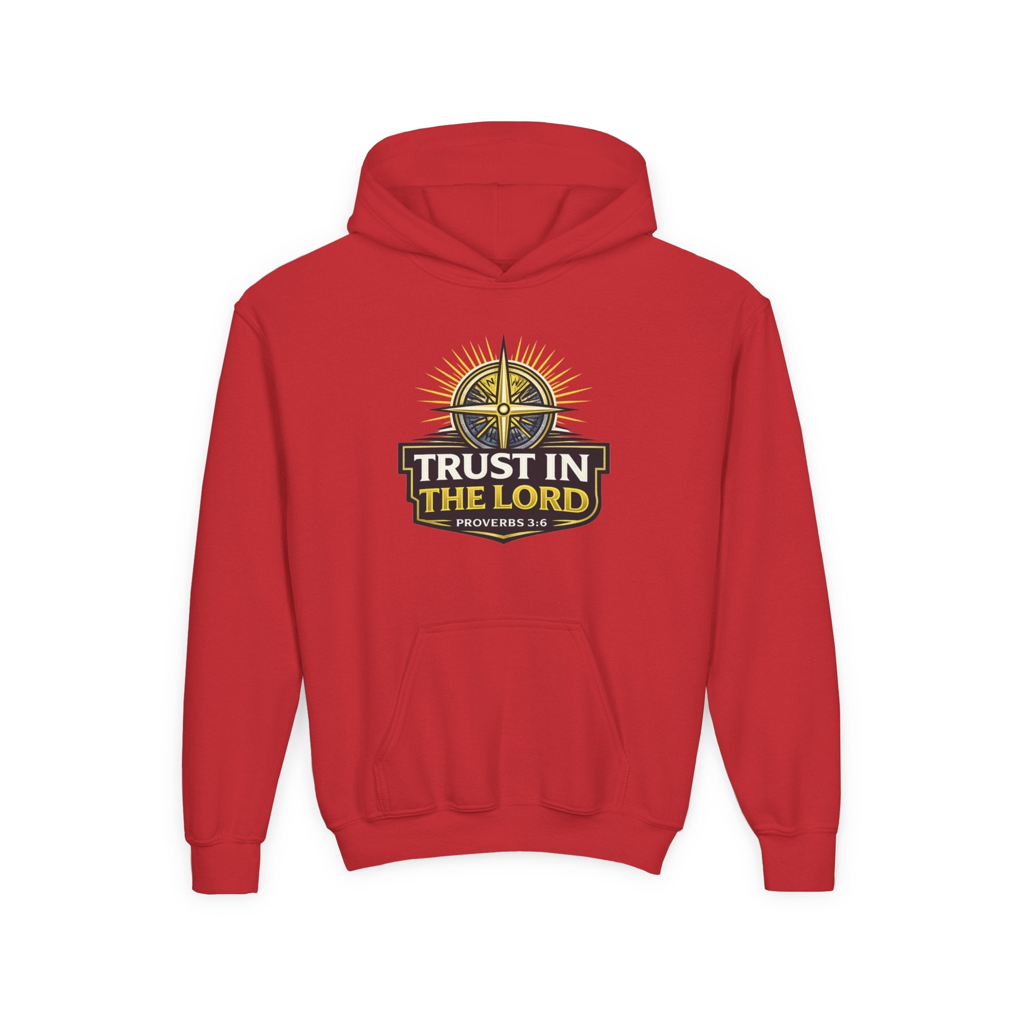 Youth Hoodie — "Trust in the Lord" Christian Compass Sweatshirt (Proverbs 3:5)