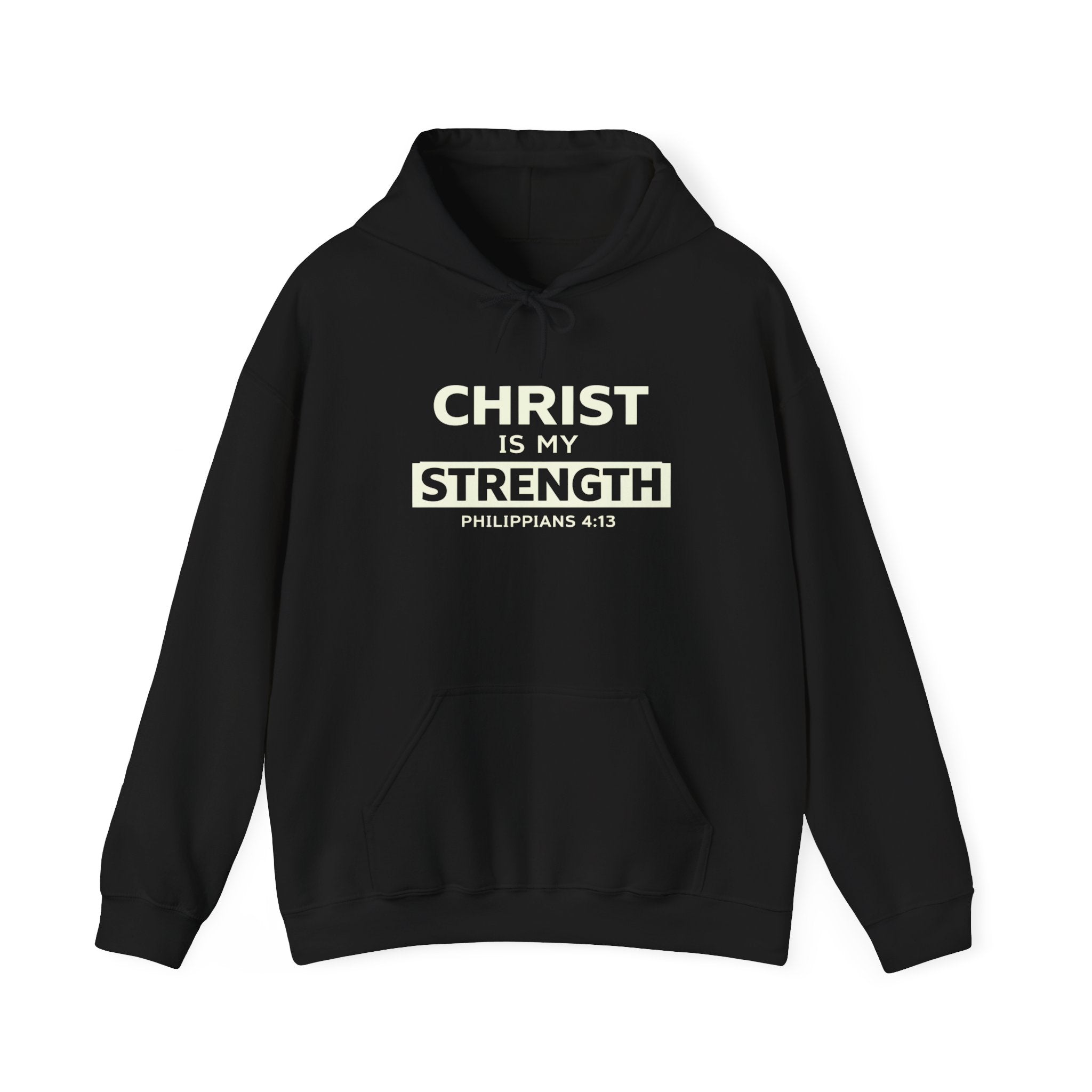 Mens Christian Hoodie — "Christ Is My Strength" Philippians 4:13 Faith Sweatshirt
